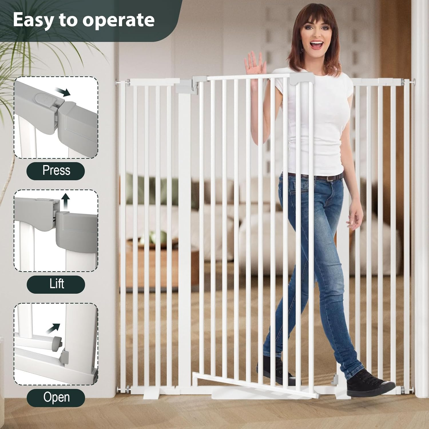 130Cm Extra Tall Cat Gate for Doorway, Auto Close Baby Gate Pet Barrier No Drill, 76-83Cm Widepressure Mounted Dog Gate Indoor(White) - 76-160 Centimeters Wide image number 1