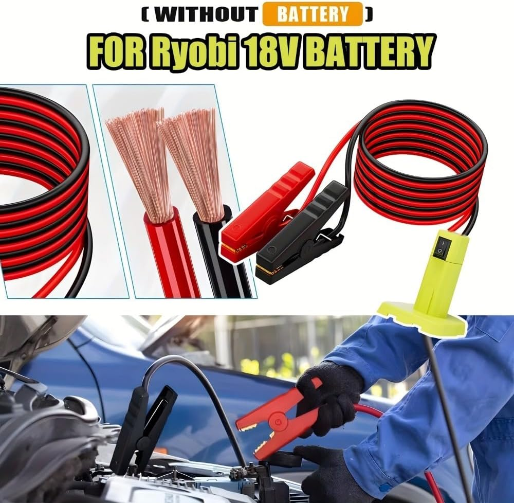 CTRUILA Battery Jumper Starter for Ryobi 18V Battery, 6FT 12AWG Portable Jumper Cables with Switch and Reverse Protection, Portable Starting Cable for Vehicle Lgnition image number 4