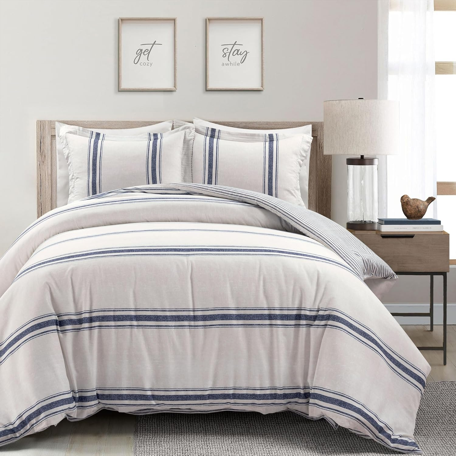 Lush Decor Comforter Farmhouse Stripe, King, Blue