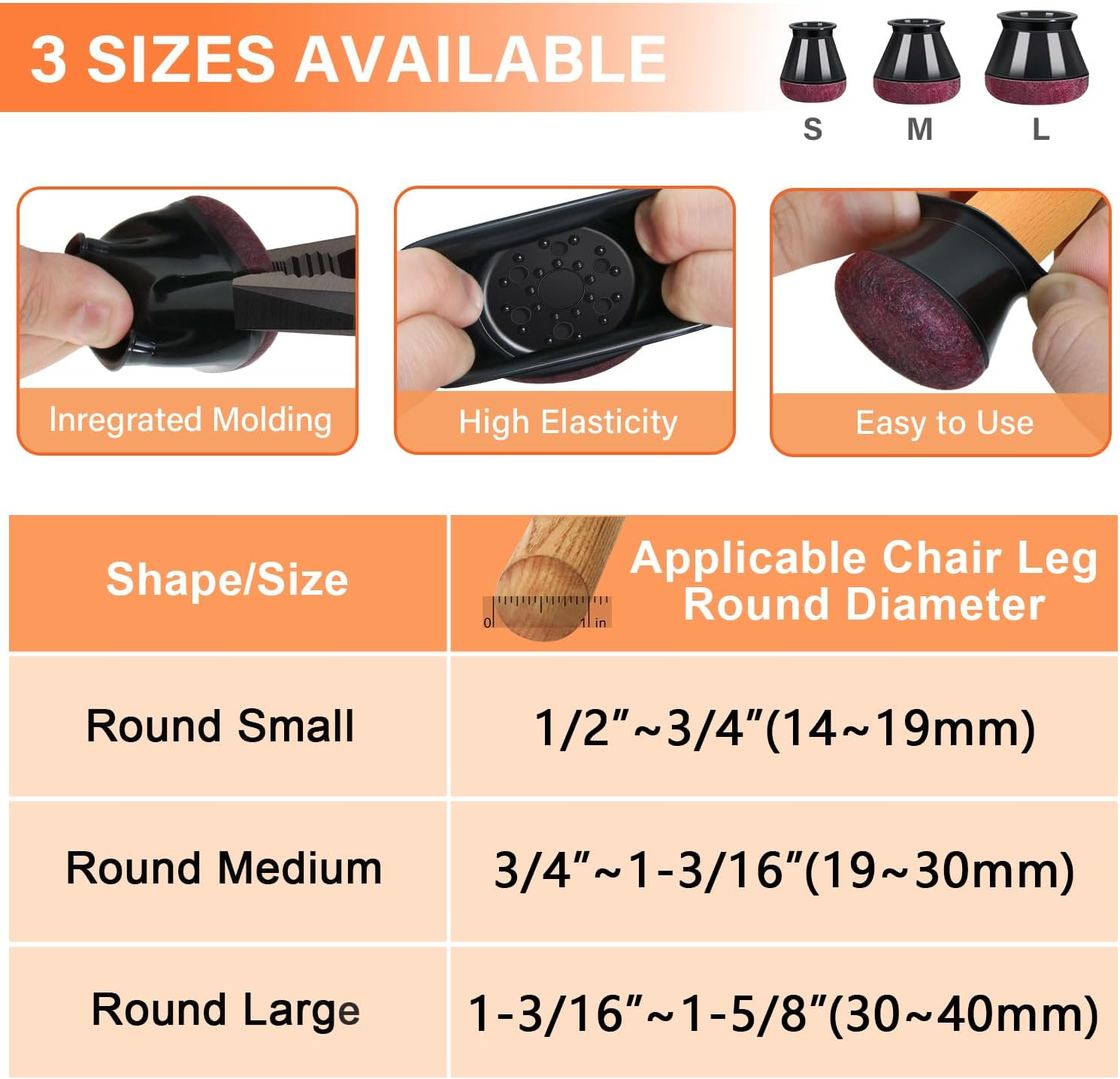 YOZON Chair Leg Floor Protectors for Hardwood Floors Felt Furniture Pads Silicone Caps 32 Pack Reduce Noise Black round Small (Fit:14-19Mm) image number 2
