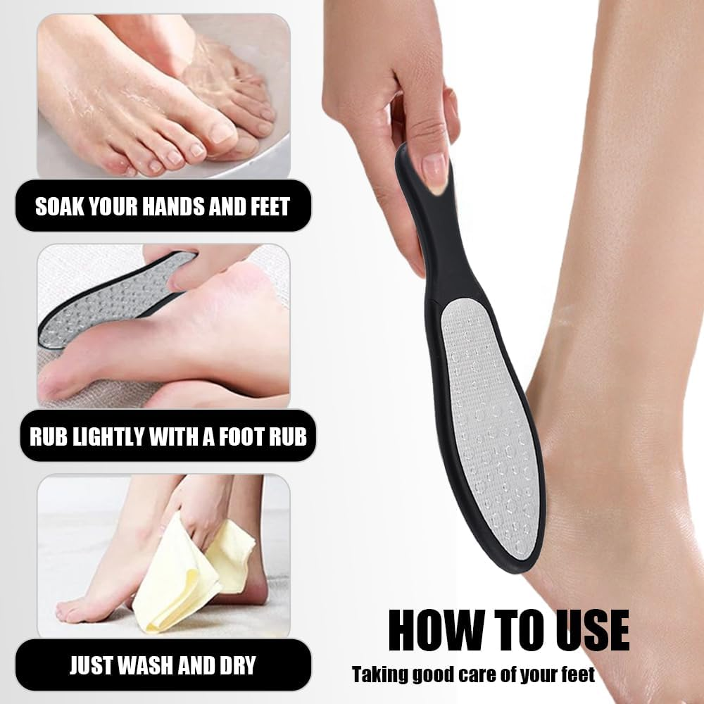 YFTRFR Pack of 2 Foot File, Hard Dead Skin Remover, Portable Foot Care Tool, Double Sided Pedicure Rasp, Dead Hard Cracked Skin Calluses Remover (Green, Black) image number 5