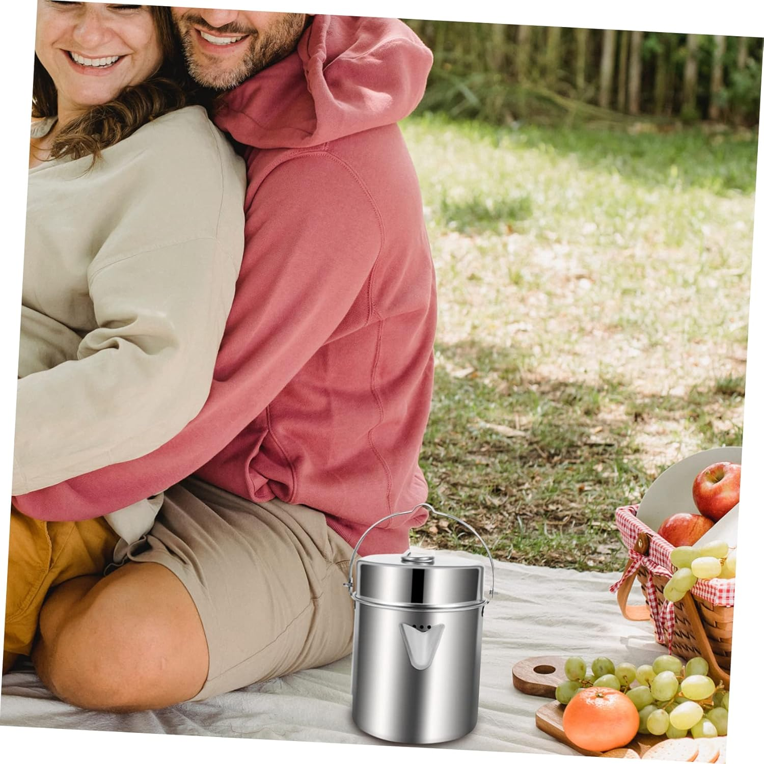 Foldable Handle Pot Stainless Steel Outdoor Kitchen Gear for Camping Hiking Picnic image number 2