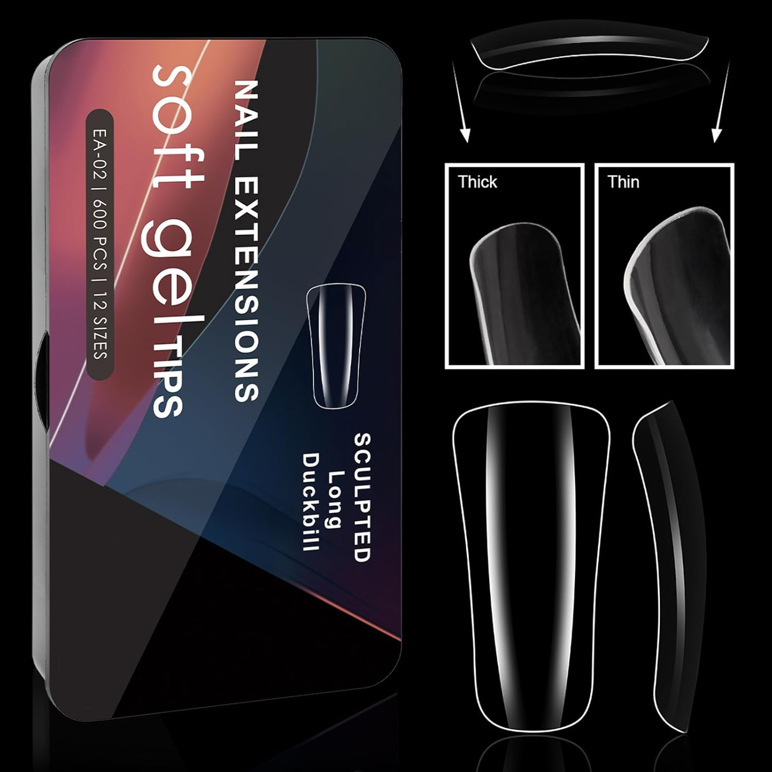 600Pcs Clear Nails Tips Gel Curved Design for Professional Manicure Half Covers False Nails Duck Feet Styles image number 4