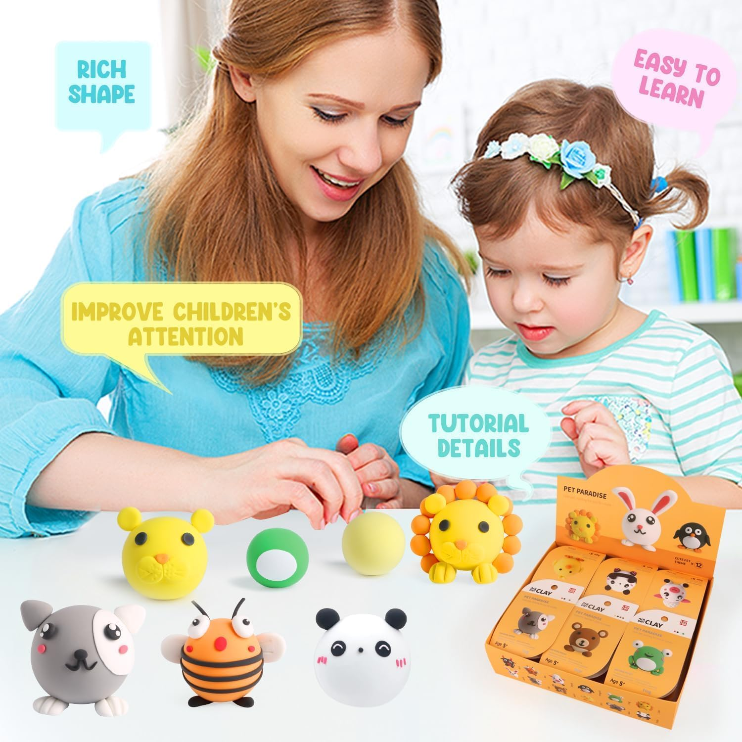 Air Dry Clay Kits - Modeling Clay for Kids, Ultra Light & Soft, Safe & Non-Toxic, 12 Boxes DIY Model Magic Clay with Sculpting Tools & Tutorials, Creatible Art Crafts Toys Gifts Boys Girls image number 3