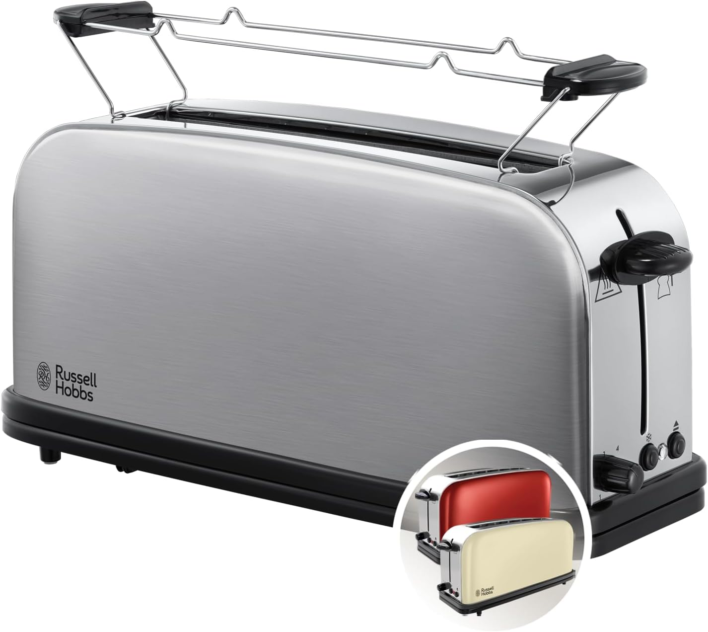 Russell Hobbs Toaster [Long Slot for 2 Slices / 1 Wide Slice of Bread] Adventure Stainless Steel (Extra Wide Toast Slot, Includes Bun Attachment, 6 Browning Levels + Defrost Function, 1000W) 21396-56 image number 2