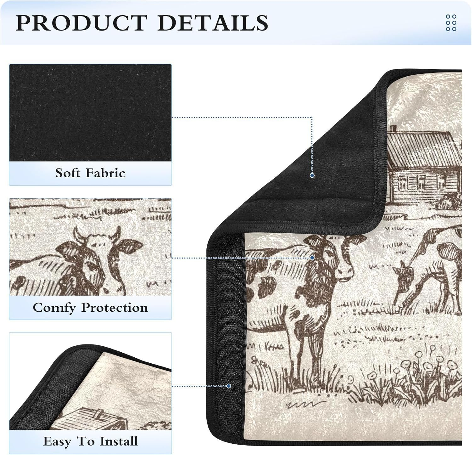 Farm Cow Soft Seatbelt Covers, Padded with Cotton, Shoulder Pad for Bag Strap, Car Seat Belt Pads for Kids image number 2