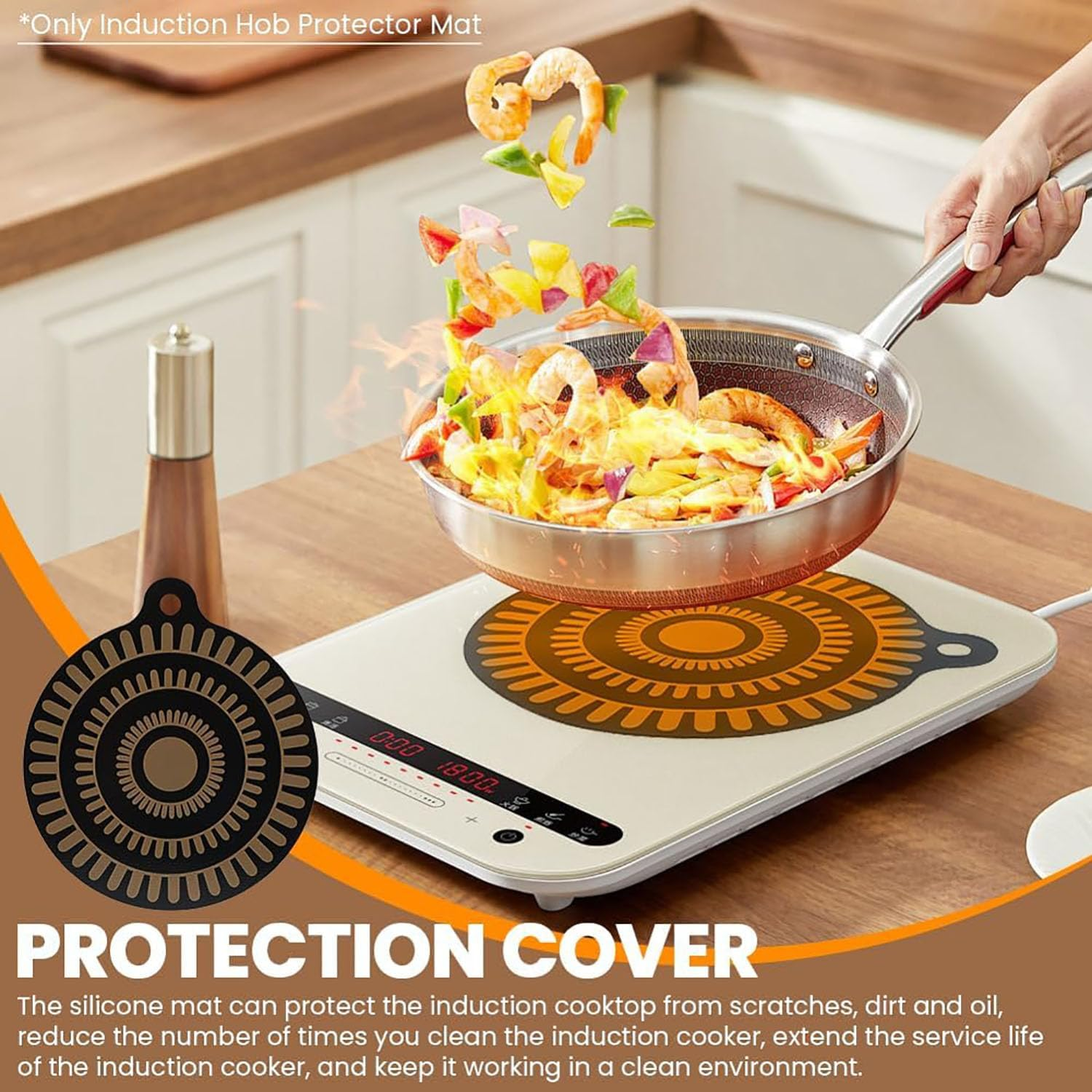 4 Pcs Thermochromic Silicone Induction Cooktop Protect Mat, High Temperature Resistance and Oil Pollution Prevention Protective Cover (9.45 Inches)