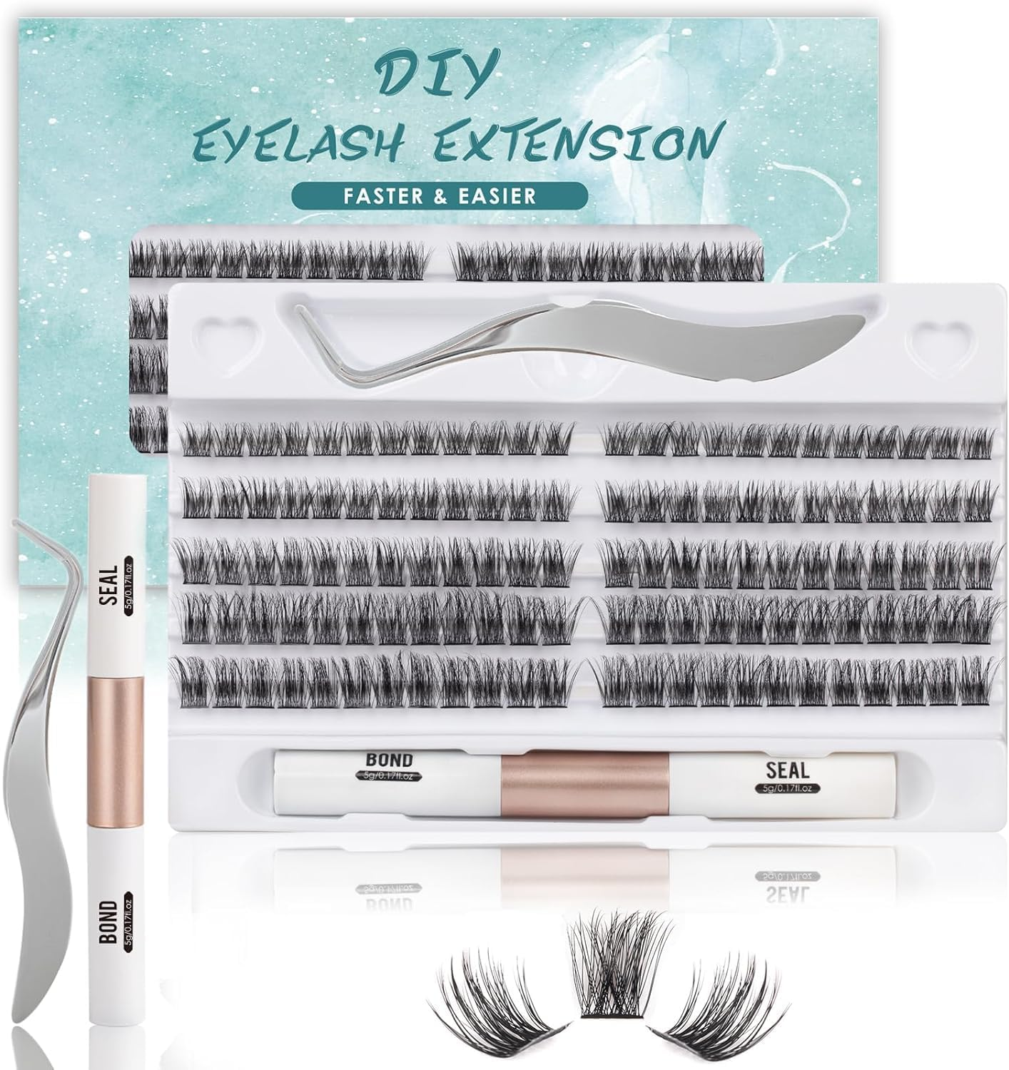 Lash Extension Kit-Individual Lashes with Bond and Seal-120 Lash Clusters DIY False Eyelashes Natural Cluster Lashes with Eyelash Glue and Lash Tweezers C D Curl 10/12/14/15/16Mm (120 C-Mix（10-16Mm）Kit, DM-28) image number 2