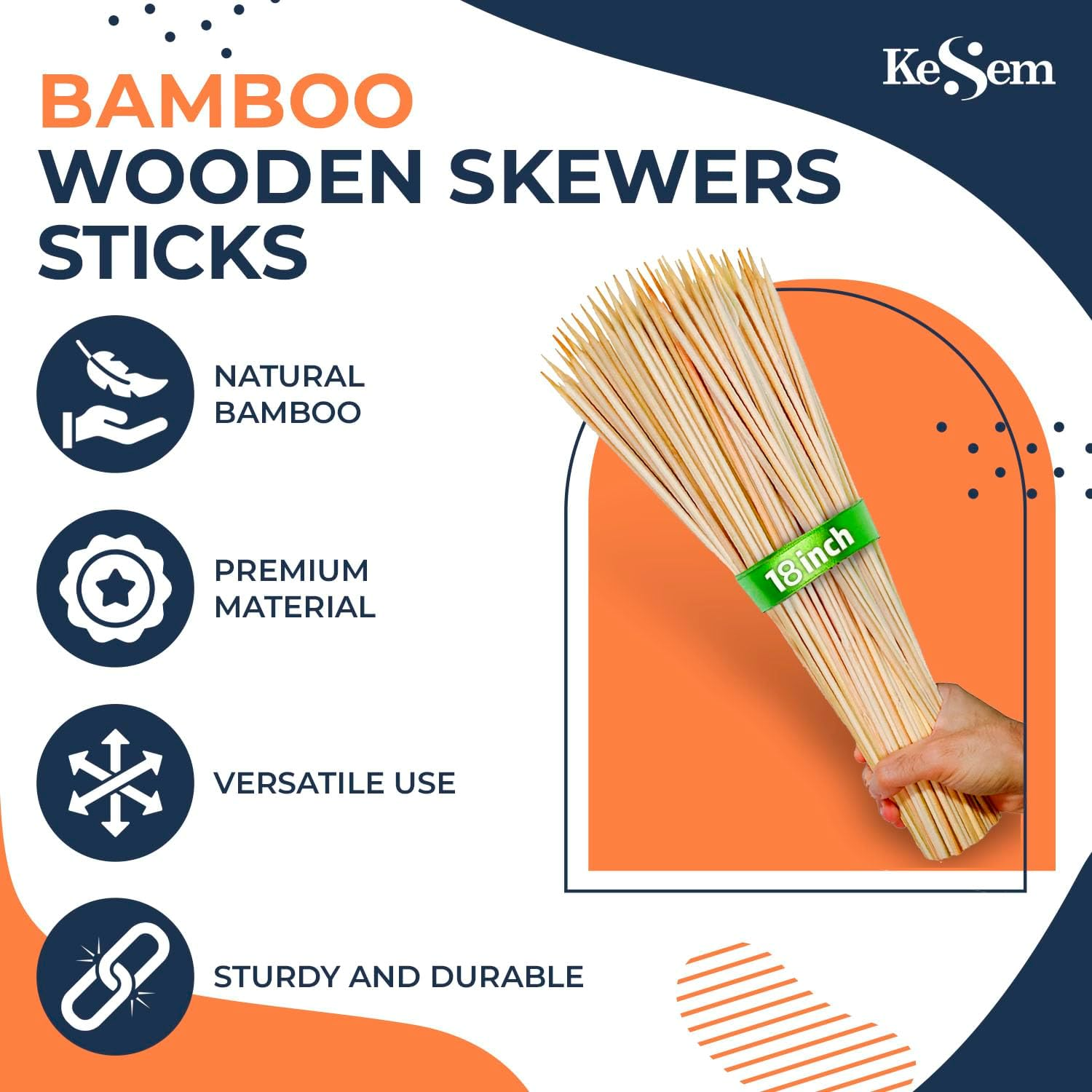 100Pcs 18" Long Bamboo Skewers Sticks for Grilling BBQ Kabob Barbecue Marshmallow Roasting Stick 4Mm Thick Natural Wooden Smore Sticks Craft (18 Inch) image number 1