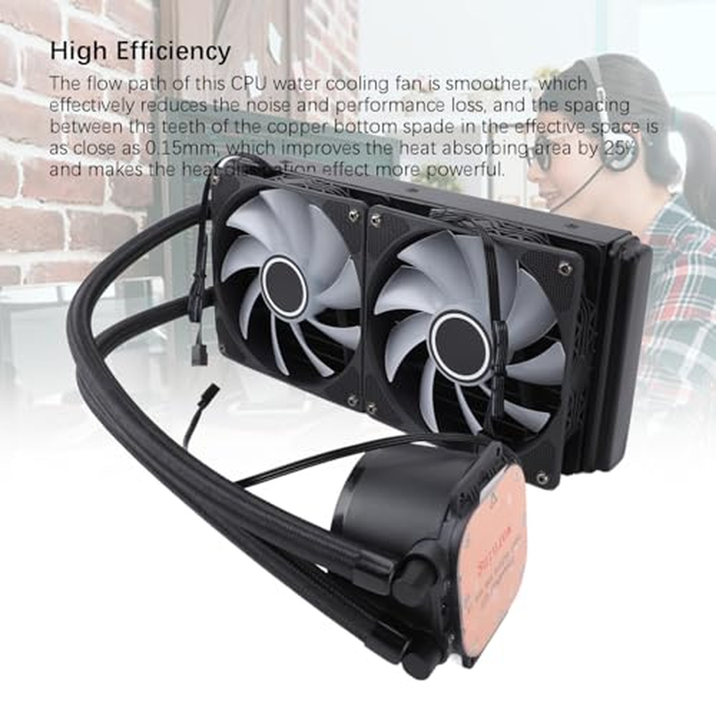240Mm CPU Liquid Cooler, CPU Water Cooler, Dual PWM 120Mm ARGB Water Cooler, AM4 AM5 Server Workstation Cooling Fan for 115X 1200, High Performance Pump image number 5
