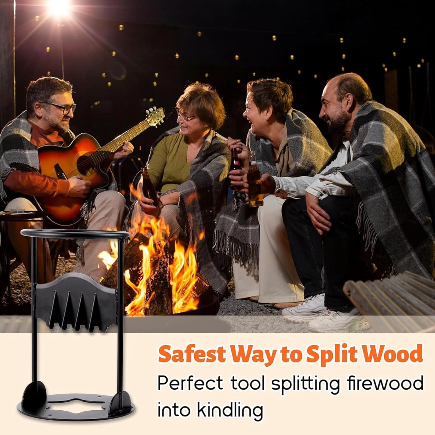 Outdoor Steel Log Firewood Splitter Set with Hammer Manual Wood Splitting Cutter Kindling Cutting Fireplace BBQ Camping Tool