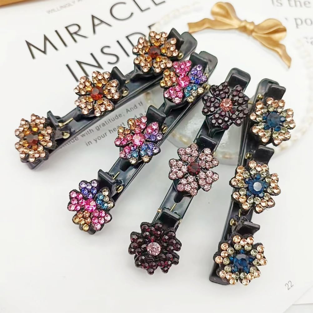 Fc'Noqgn Women'S Hair Clips, 4 Pieces Flower Shaped Girl Hair Clips, Braided Hair Clips with Rhinestones, Braided Hair Clips with Shiny Crystal Stones image number 3