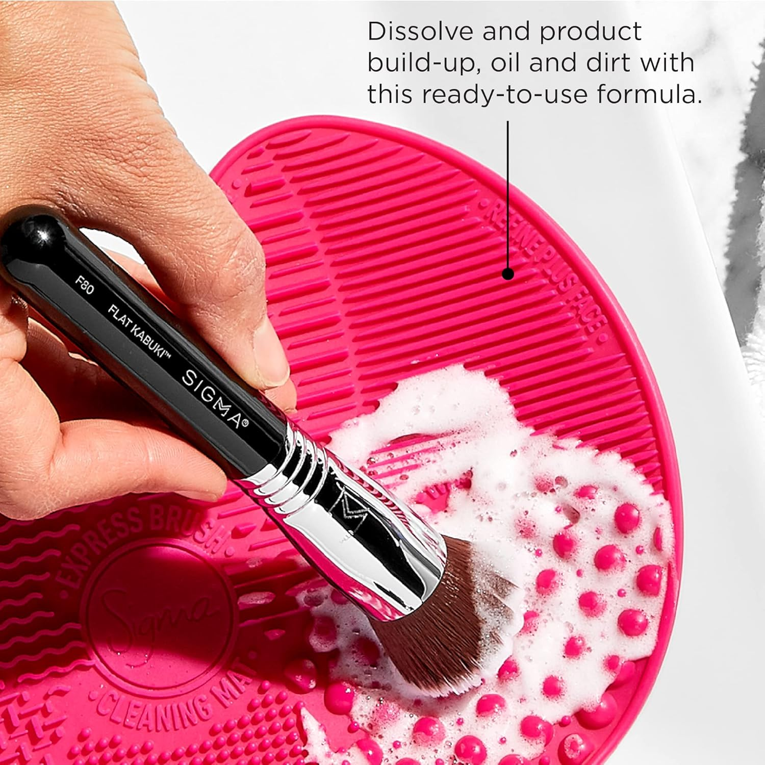 Sigma Beauty Large Makeup Brush Cleaning Mat - Silicone Makeup Brush Cleaning Mat with Suction Cups - 7 Textures for Thorough & Quick Makeup Brush Cleaning - Pink