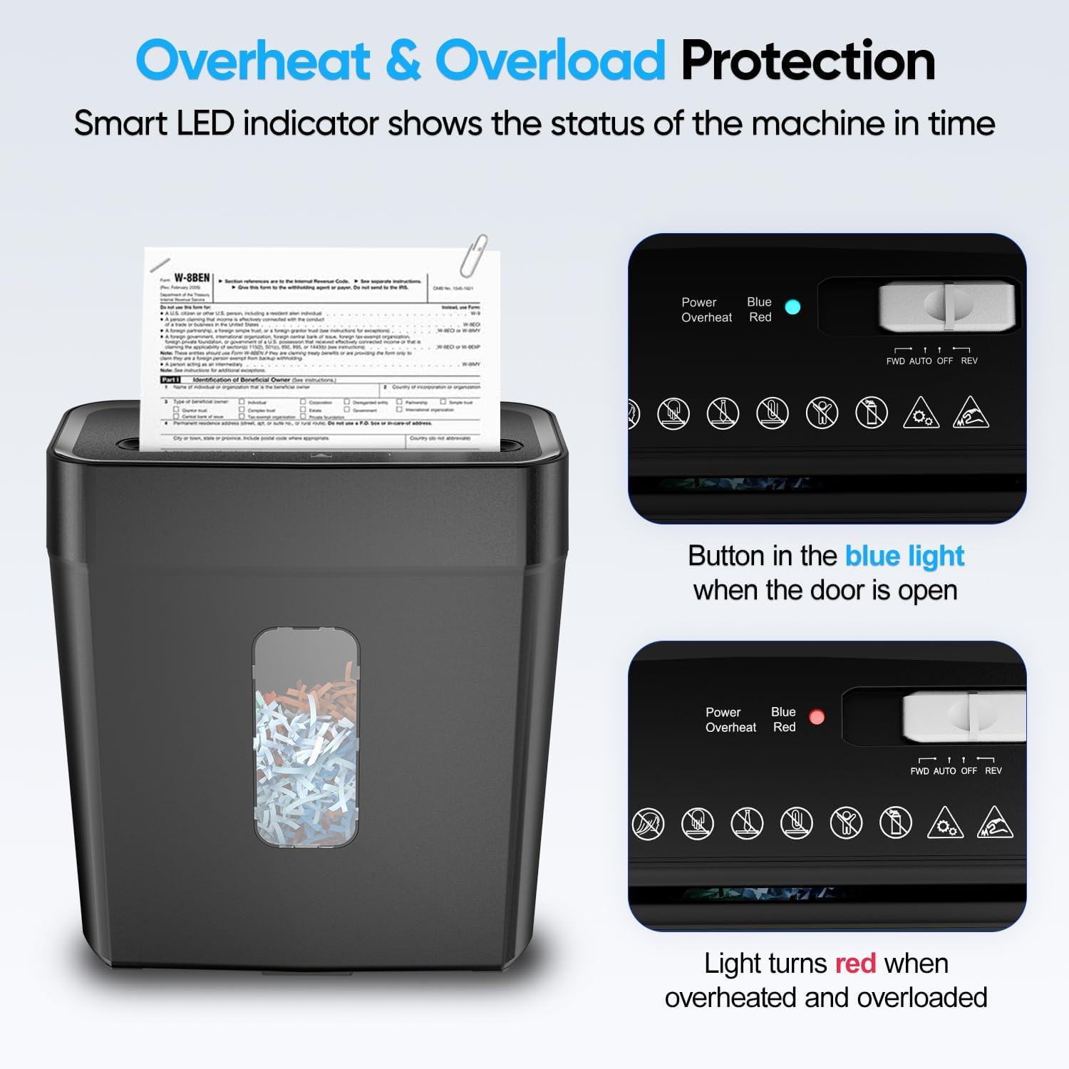 NUFECARG Paper Shredder for Home Office, 6-Sheet Cross Cut Shredder, P-4 Security Level, Heavy Duty Document Shredder with Jam Proof & Overheat Protection, Credit Card/Staple/Mail, 12L Bin image number 4