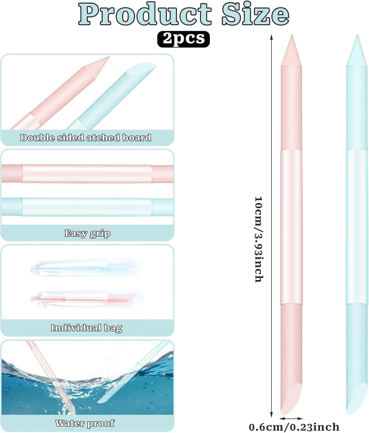 Pack of 2 round Nail File Glass Cuticle Pusher Cuticle Remover Tool Double-Sided Cuticle Trimmer Professional Manicure Stick (Blue, Pink) image number 5