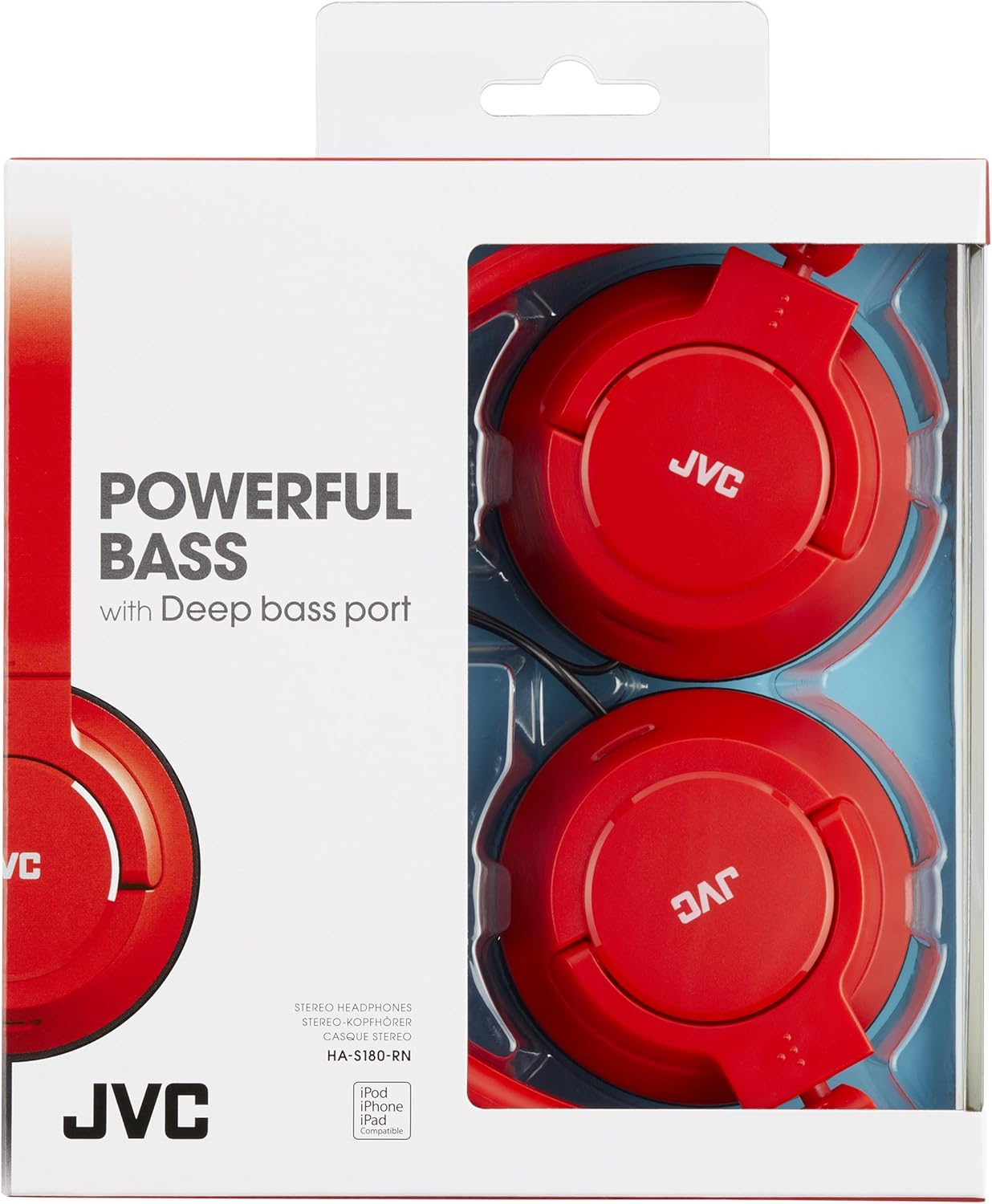 JVC HAS180RN Powerful Bass On-Ear Headphones - Red image number 1