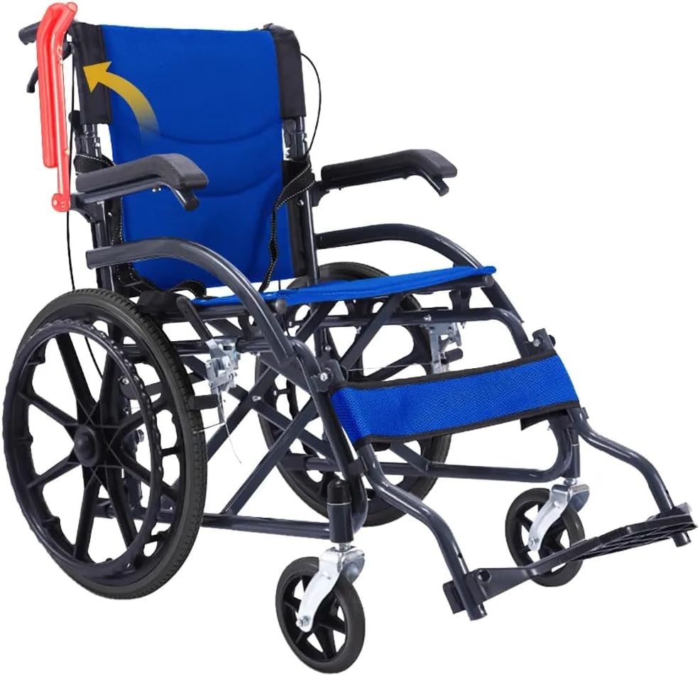 Lightweight Foldable Wheelchair with Park Brakes and Soft Comfort Features &ndash; Ideal for Elderly and Disabled Users (20 INCH BLUE with Free Flip Armrests) image number 3