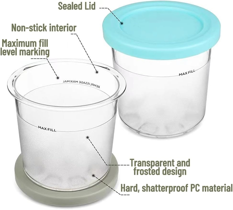 1 Tube Creami Pints and Lids Compatible with Ninja Creami NC300,NC301,CN305A,CN301CO,NC299AMZ Seris,Ice Cream Containers, Extra Cups Replacement (Blue) image number 3