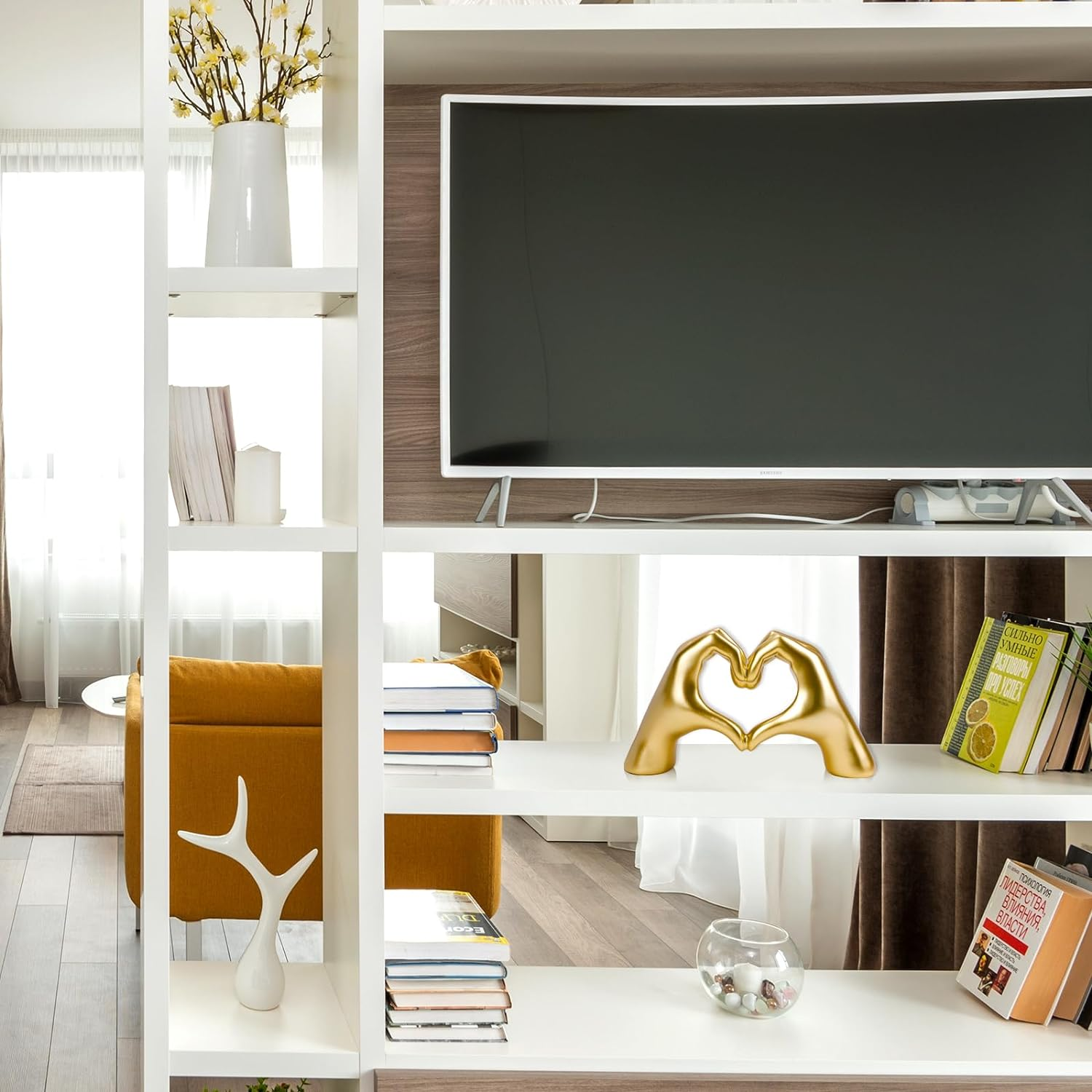 Modern Gesture Statue Home Living Room Decor, Resin Gold Love Finger Art Sculpture Decorative Ornament for Coffee Dining Table Centerpiece Wedding Home Desk Decor image number 5