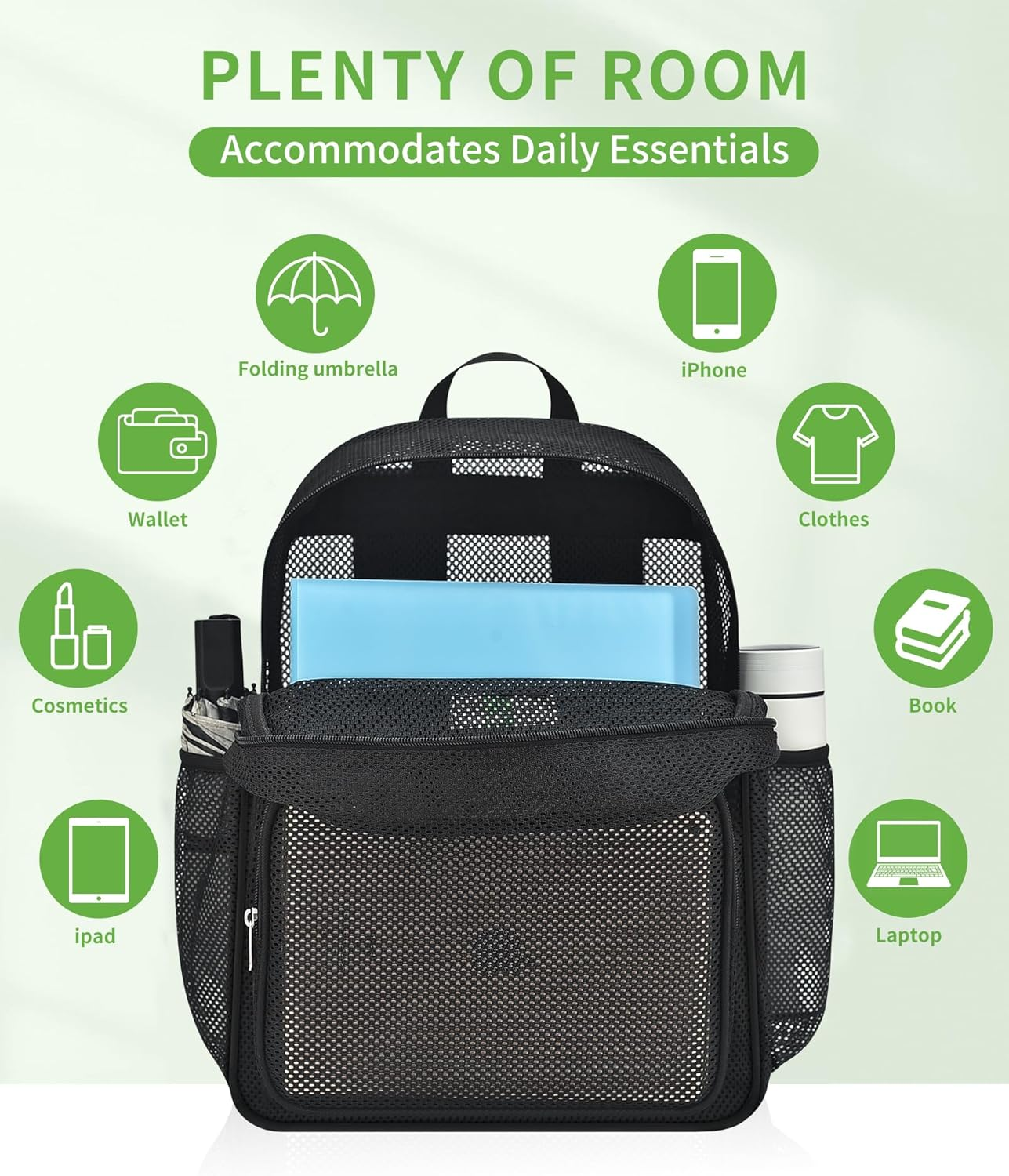 Mini Mesh Backpack, See through Mesh Backpack Small for Commuting, Swimming, Travel, Beach, Outdoor Sports image number 4