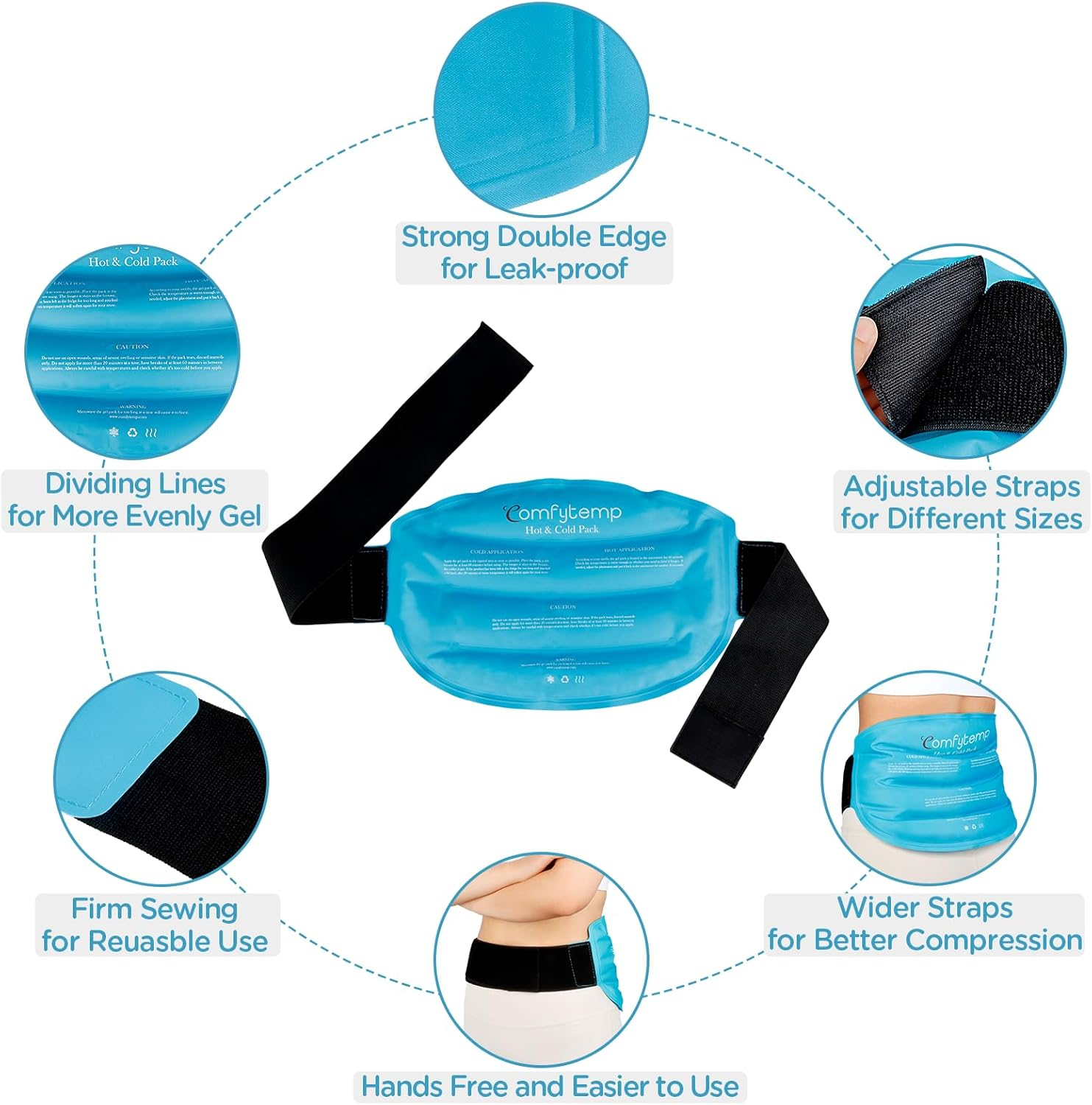 Comfytemp Ice Pack for Back Pain Relief, Reusable Large Ice Packs for Injuries, Hot Cold Pack for Lower Back, Shoulder, Knee, Hip, Cold Compression for Surgery, Swelling, Bruises, Sciatica Injuries image number 6