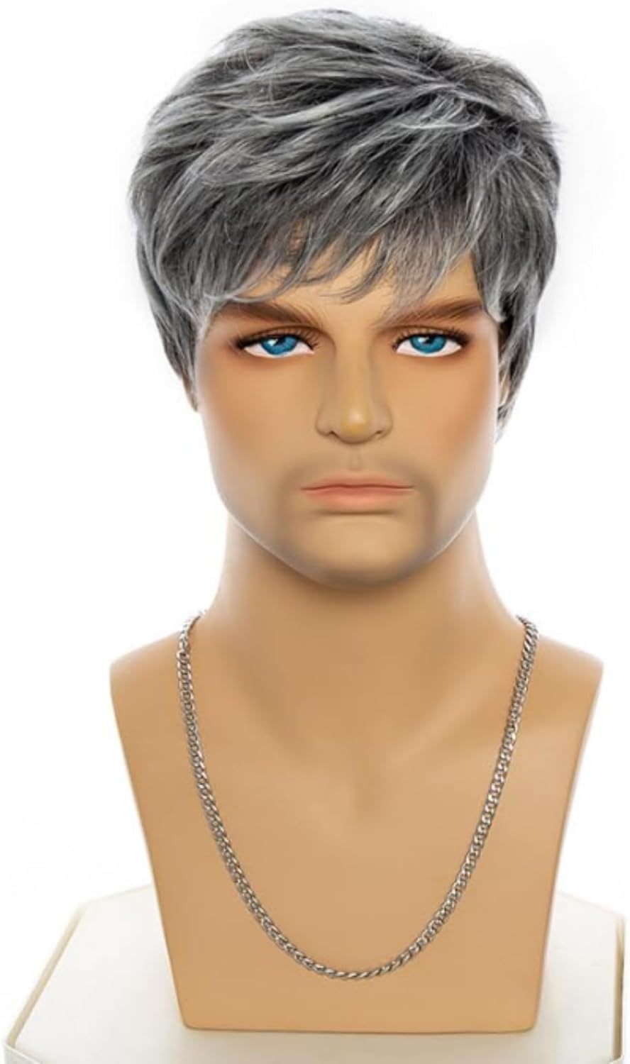 AUBWIG Men'S Wigs Black Grey Short Hair Fluffy Tiered Wigs Heat Resistant Synthetic Full Wigs (Black Gradient Grey) image number 1