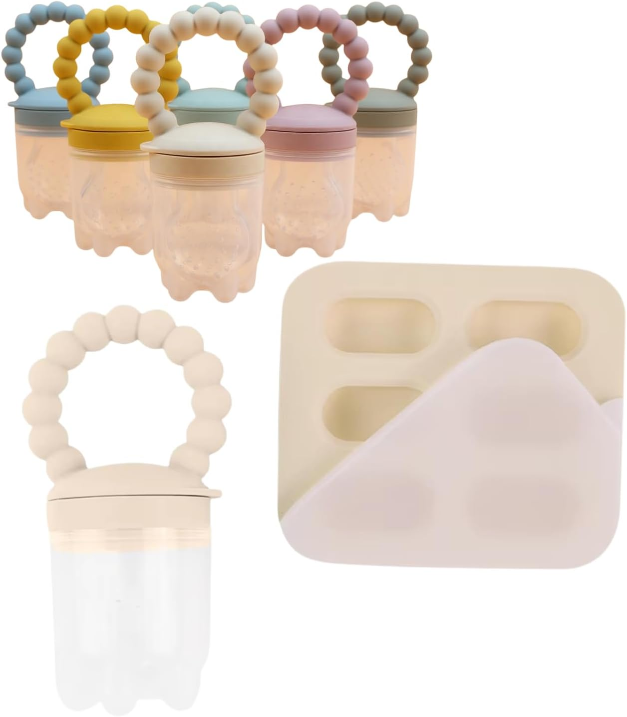 Eco-Friendly BPA Free Baby Food Feeder and Teether with Silicone Nibble Tray Set - Breastmilk Popsicle Freeze Tray - Safe Teething Solution for Infants (Yellow)