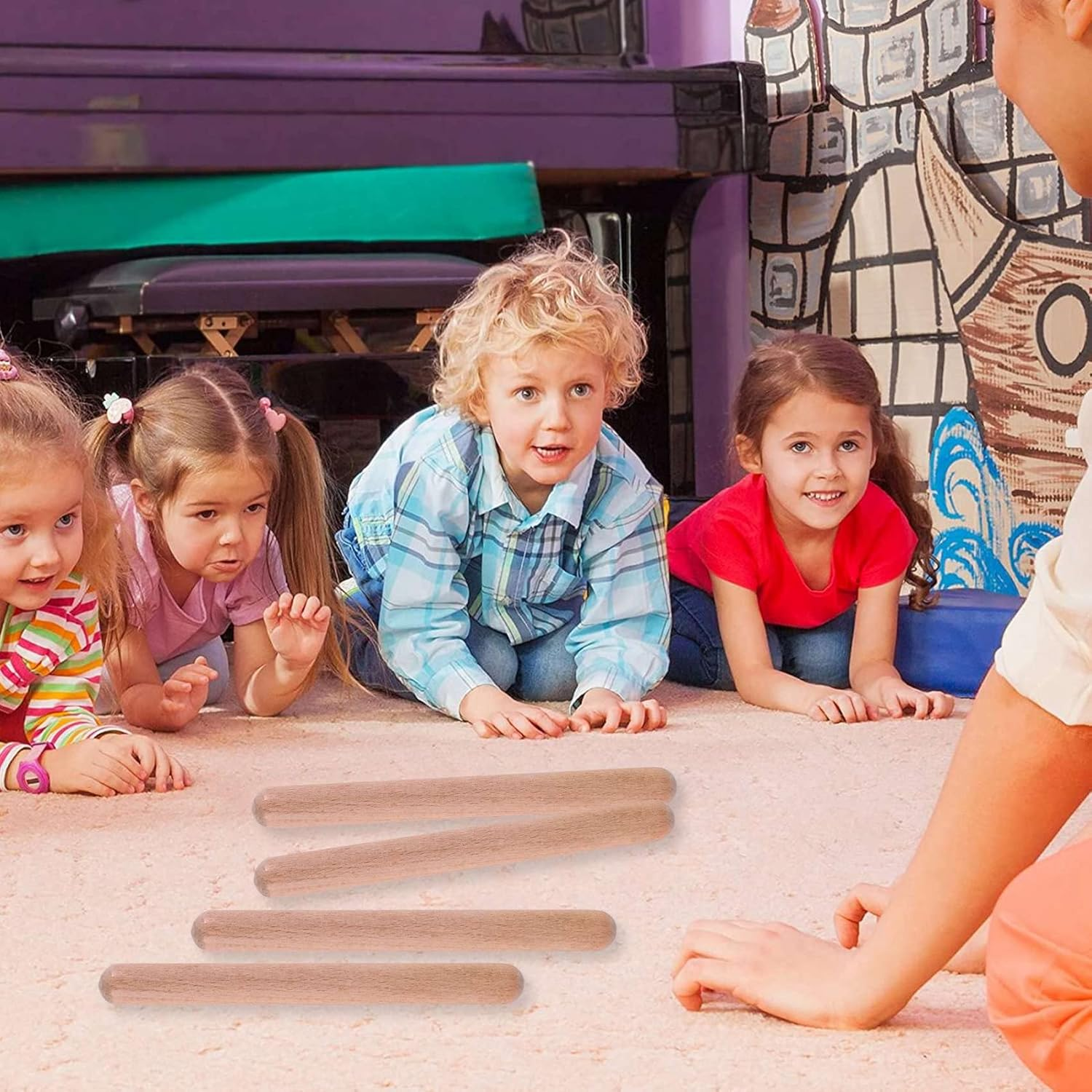 20 Pieces 8 Inch Kids Rhythm Sticks - Music Lummi Classical Wood Claves Musical Percussion Instrument image number 5