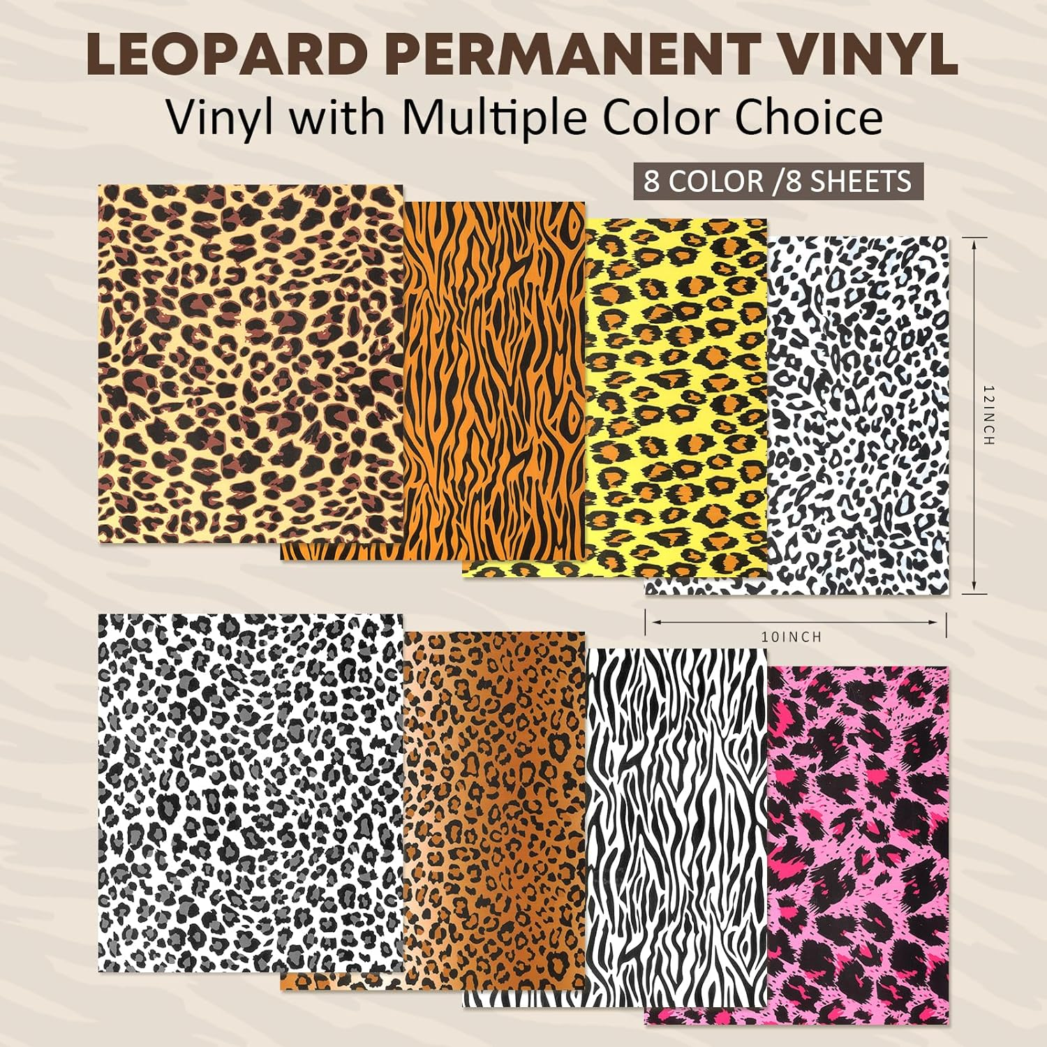 Tintnut Leopard Permanent Vinyl - 8 Sheets 12"X10", Cheetah Permanent Vinyl Sheets, Pattern Adhesive image number 5
