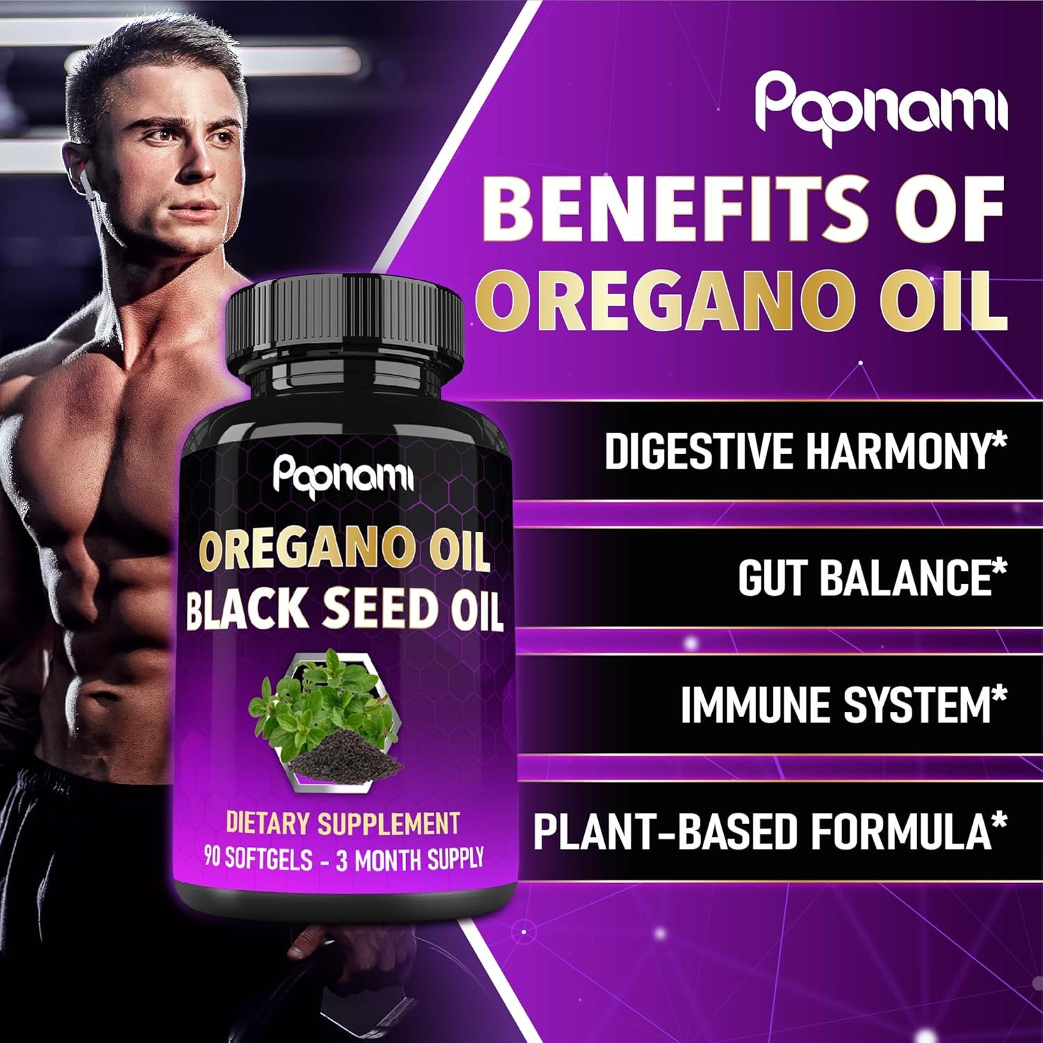 Papnami 2-In-1 Oregano Oil with Black Seed Oil Supplements | High Absorption | Support Digestive Health | 90 Softgel Count image number 6