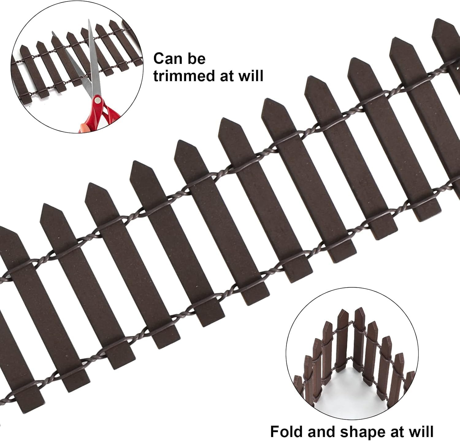 Miniature Wood Picket Fence Garden Ornament, 2 Pieces Wood Picket Fence Garden Decorative Fence, Miniature Fairy Garden Fence Wooden Decorative Ornament Fence Wooden Pickets Fences image number 1