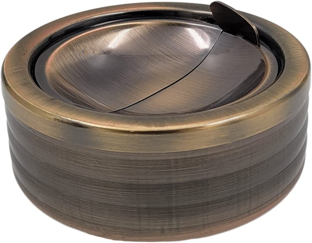 Gold Classic Metal Ashtray with a Lid for Cigarettes - Windproof Outdoor Ashtrays Can Patio Outdoor Indoor Decorative Fancy Ash Tray