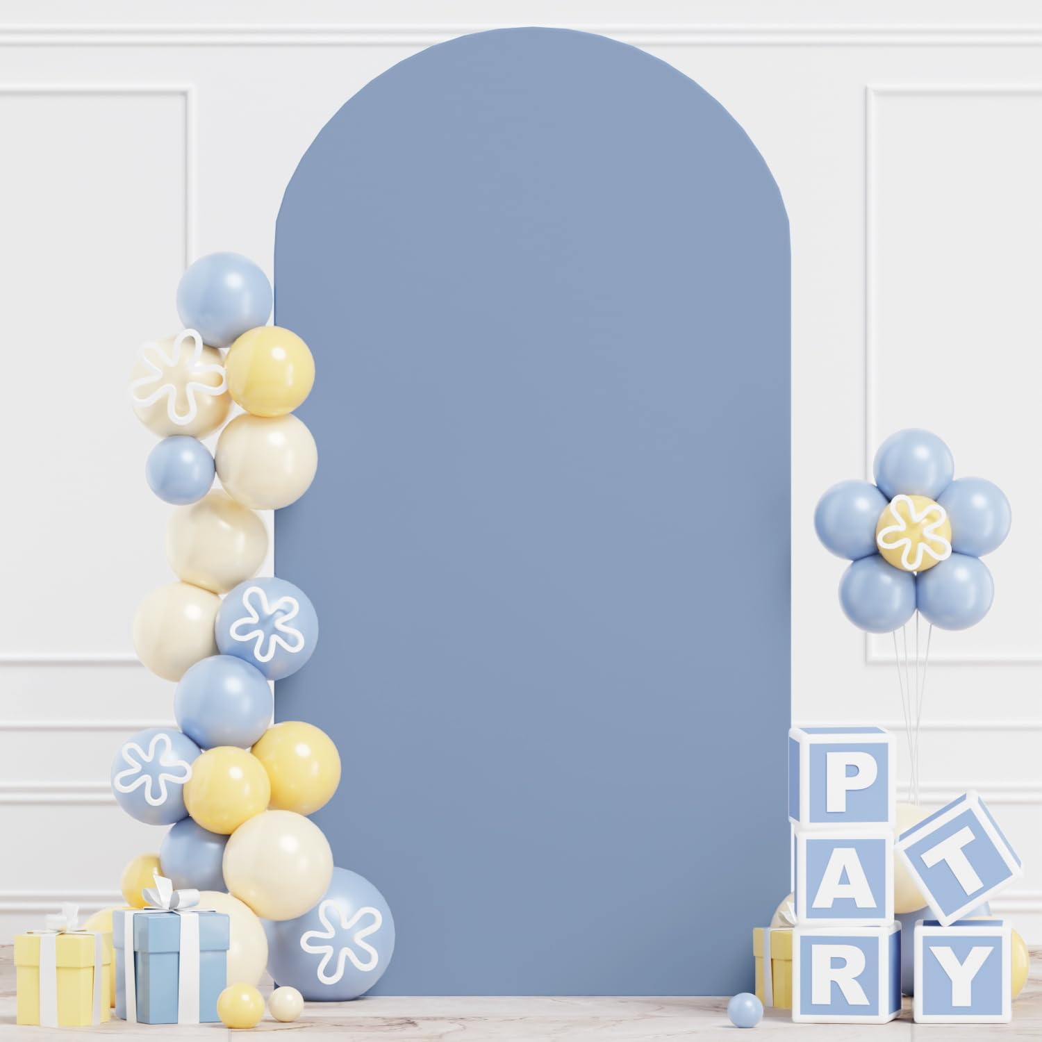 ROMANKAS Dusty Blue Wedding Arch Cover 7.2FT Arch Backdrop Covers Spandex Fitted Arch Covers Stretchy Backdrop Double Sided Stretch Arch Cover for Wedding Party Ceremony Decoration