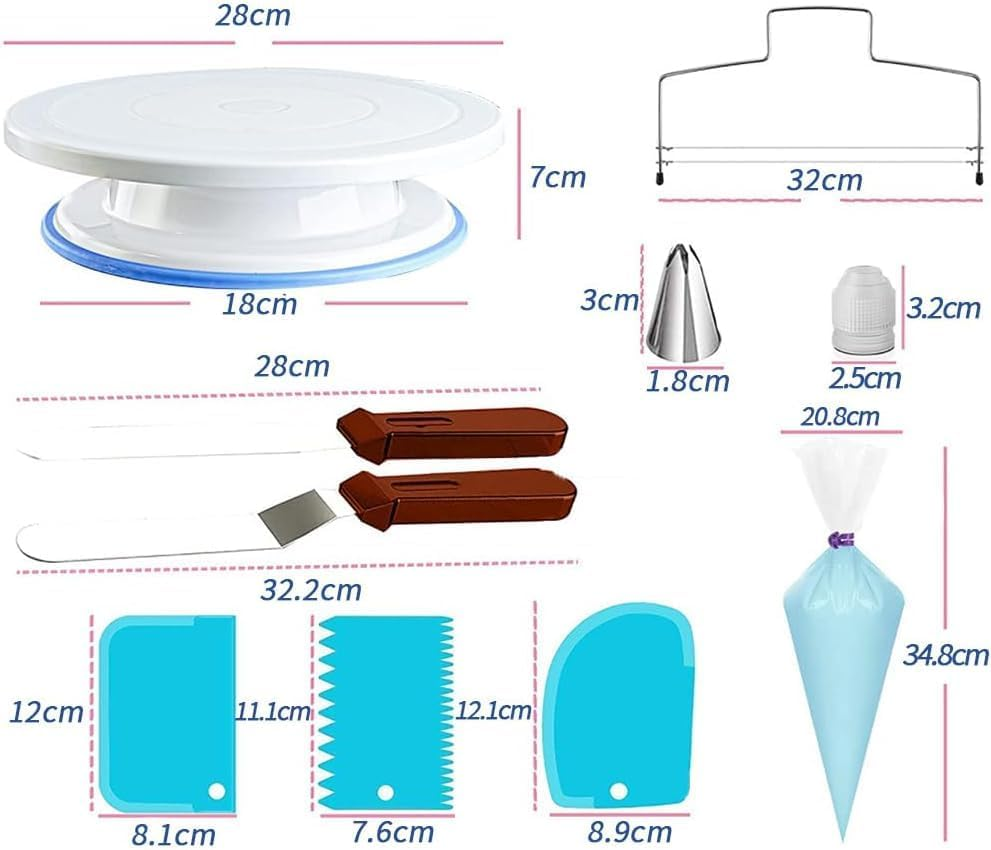 35 Pcs Cake Decorating Supplies Kit, Cake Decorating Set with Cake Turntable, 13 Icing Piping Tips, 2 Spatulas, 3 Icing Comb Scraper, 20 Piping Bags, and 1 Coupler for Baking,1 Leveler 1 Brush