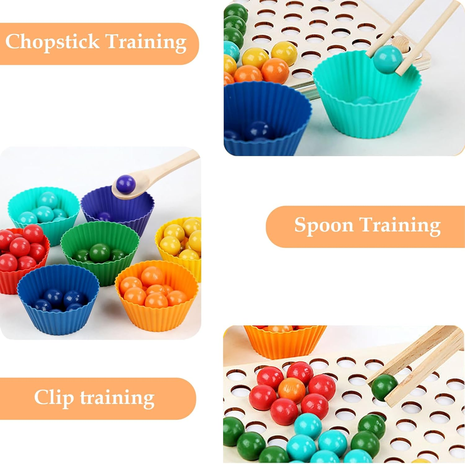 Montessori Toys 3 4 5 Year Old,Colour Sorting Game,Learning & Education Toy,Color Recognition,Chopsticks Clip Rainbow Beads Hands Brain Training, Fine Motor Skill Toys for Girls Boys image number 3