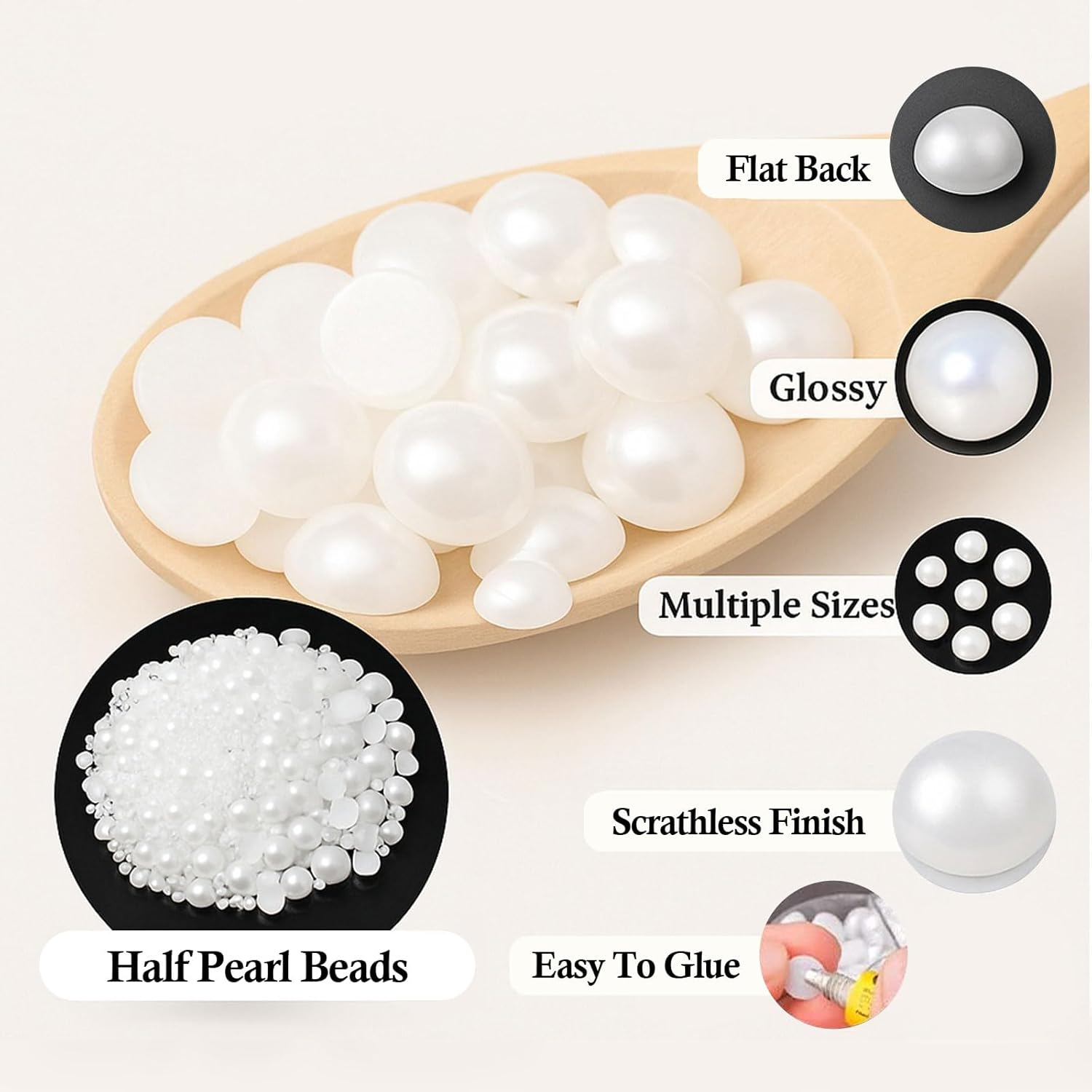 5700 Pcs White Half Flatback Pearl Beads- Nail Gems, Charms for Crafts, Jewelry Making, Art, Accessories, Bedazzling DIY Projects by Ruibex - 7 Sizes (2/3/4/5/6/8/10Mm) image number 1