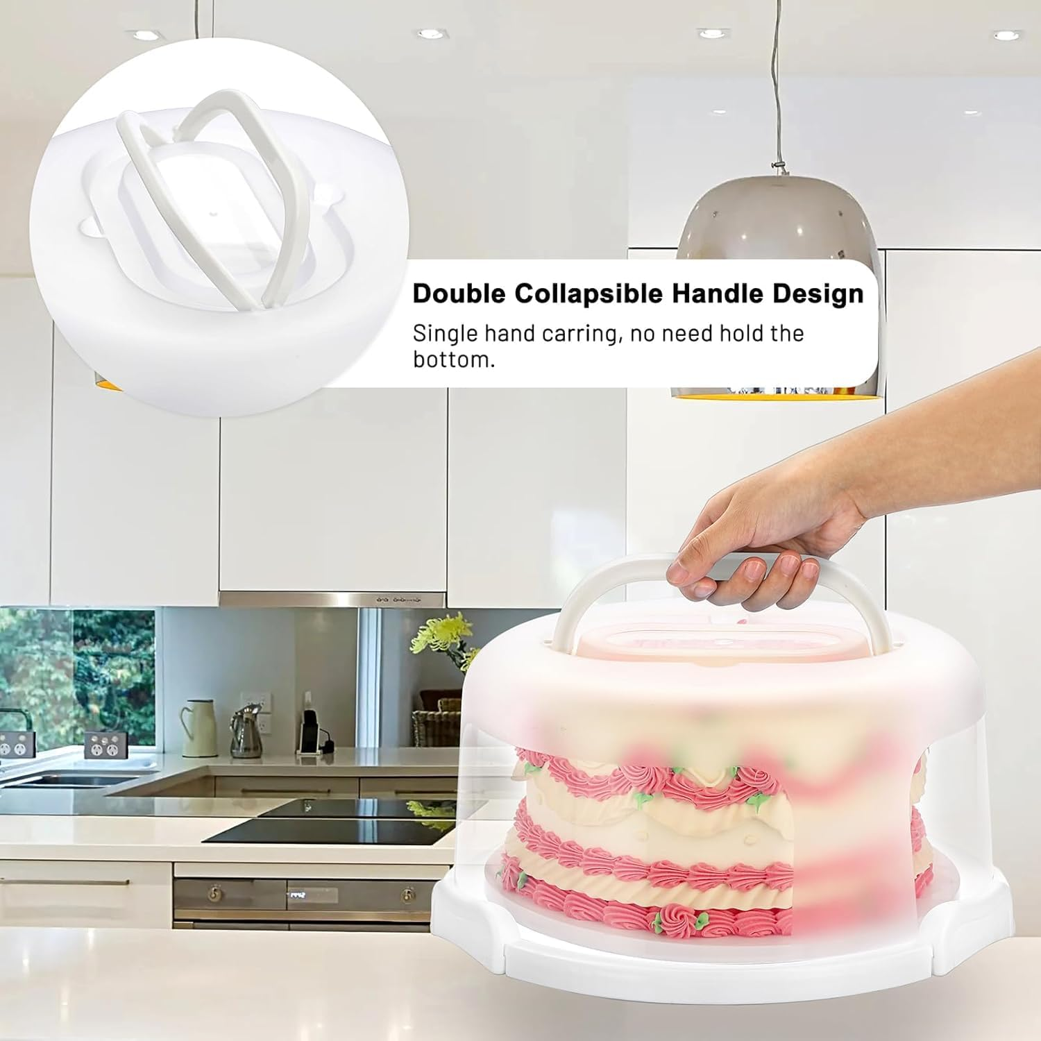 Cake Tray with Lid, 11 Inch round Cake Stand, Spacious Design for Large Cakes, Reliable Locking System, Clear Lid, Portable, White, Polypropylene, 100% Polypropylene image number 1