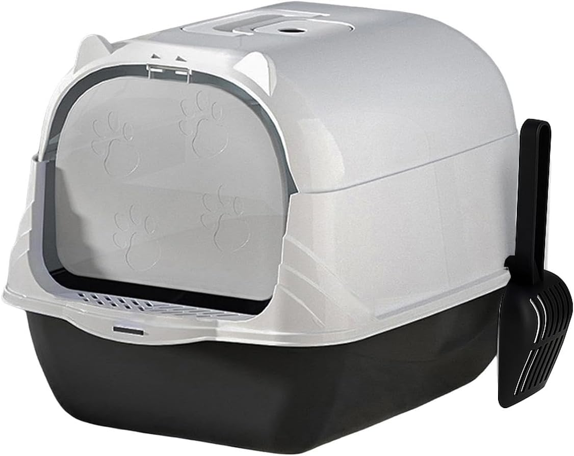 AIMALL Oversized Enclosed Cat Litter Box with Flip-Top Lid, Detachable Splash-Proof Covered Toilet for Cats with Dual-Entry Door, Handle, and Scoop &ndash; Blue+Yellow, Purple, Black