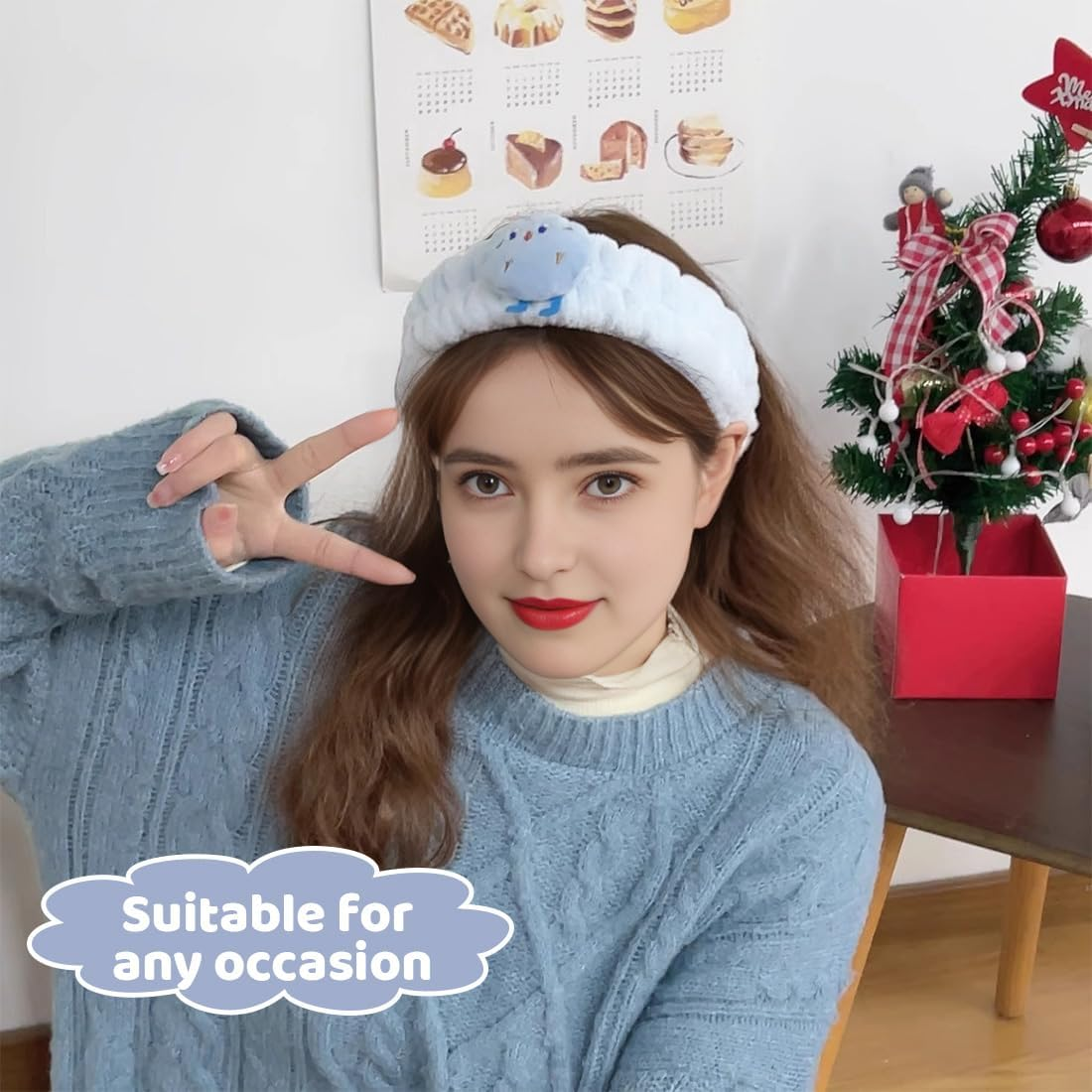 Spa Face Headband Wrist Wash Bands Set Face Wash Bracelets Elastic Makeup Hair Band Sweatband for Makeup and Washing Face Women Spa Yoga Shower, Coffee Colour, Blue