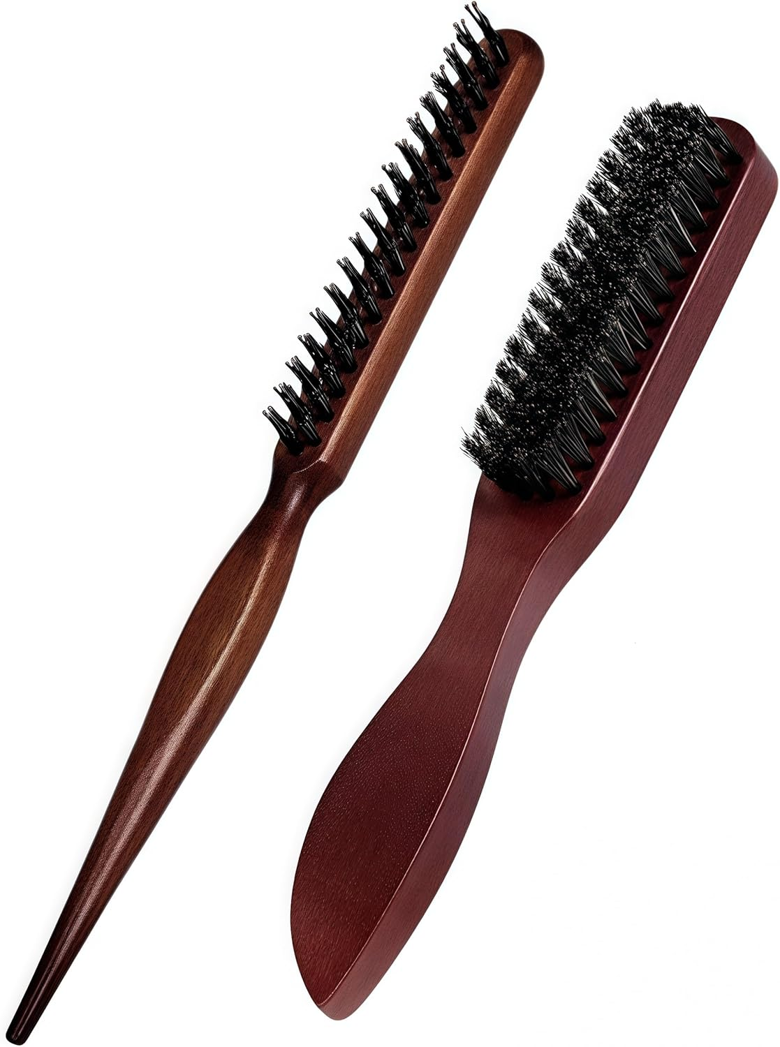 2 Pcs Boar Bristle Detangle Hair Brush,Anti Static Quiff Roller Hair Brush for Men and Women,Slick Back Hair Brush for Smoothing Ponytail,Wooden Handle Bristle Styling,For Hair and Beards Modeling image number 2