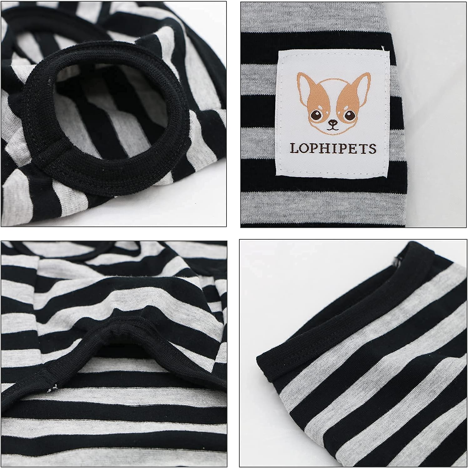 LOPHIPETS 100% Cotton Striped Dog Shirts for Small Dogs Chihuahua Puppy Clothes Tank Vest-Black and Gray Strips/Xxs image number 6