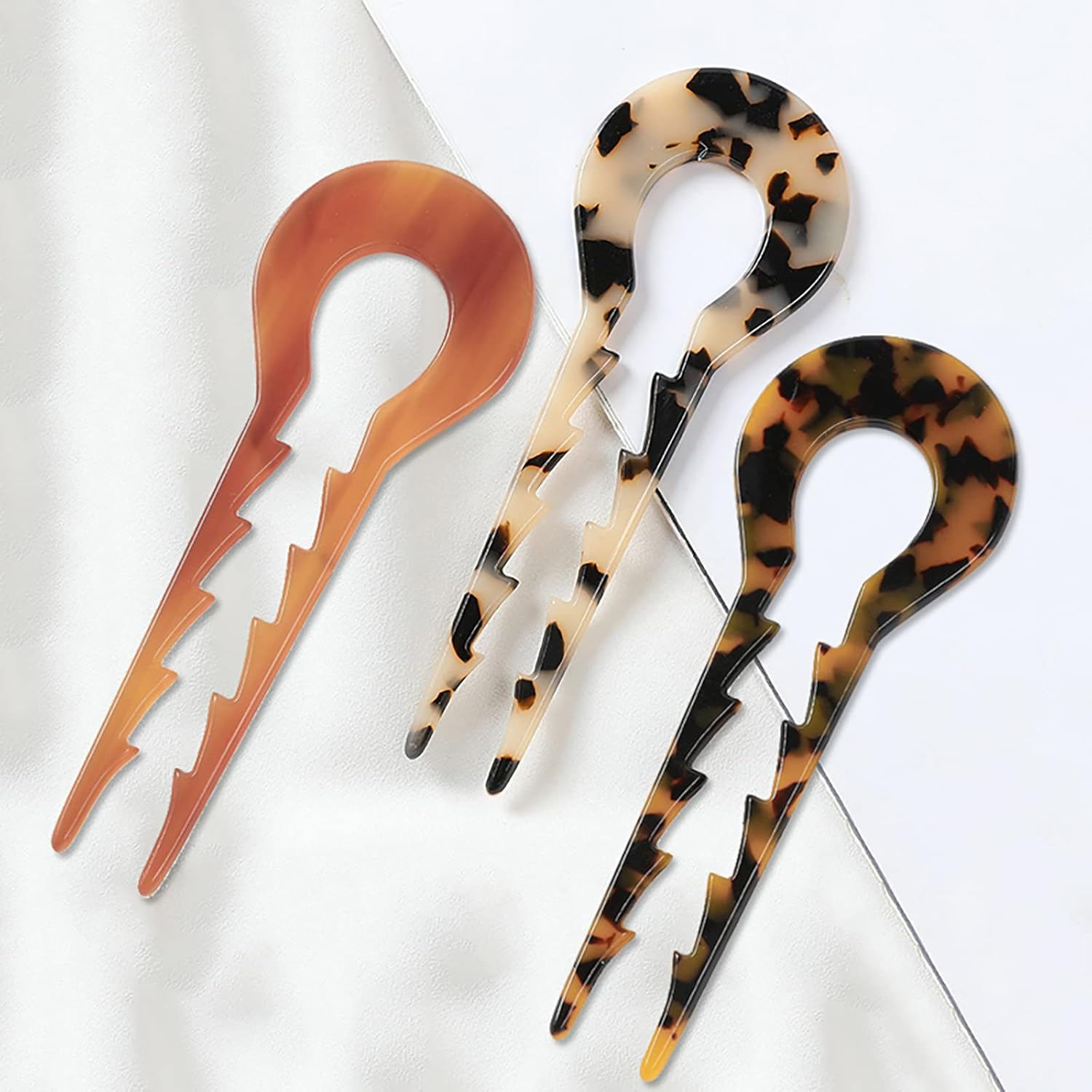 Yosaihom 3 PCS U Shaped Hair Pins, French Hair Pins Hair Forks Acetate Long 5.3Inch, 2 Prong Bun Pins, Chignon Pins Hair Stick for Women Thick Hair - Brown image number 5