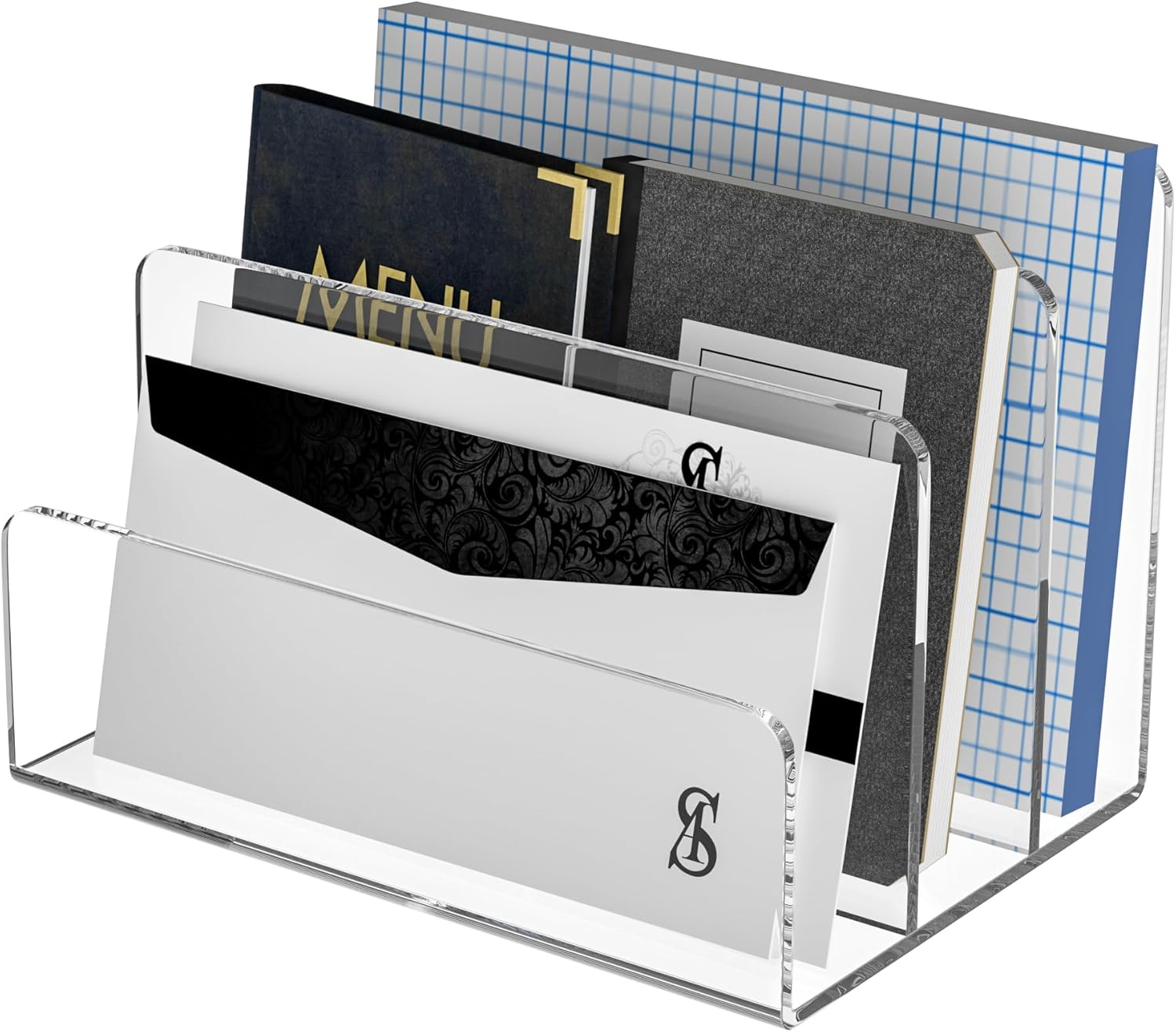 Sezanrpt Acrylic File Holder 3 Compartments Clear Desk Organiser Office Magazine File Folder Organiser Desktop for Calculating Books image number 1