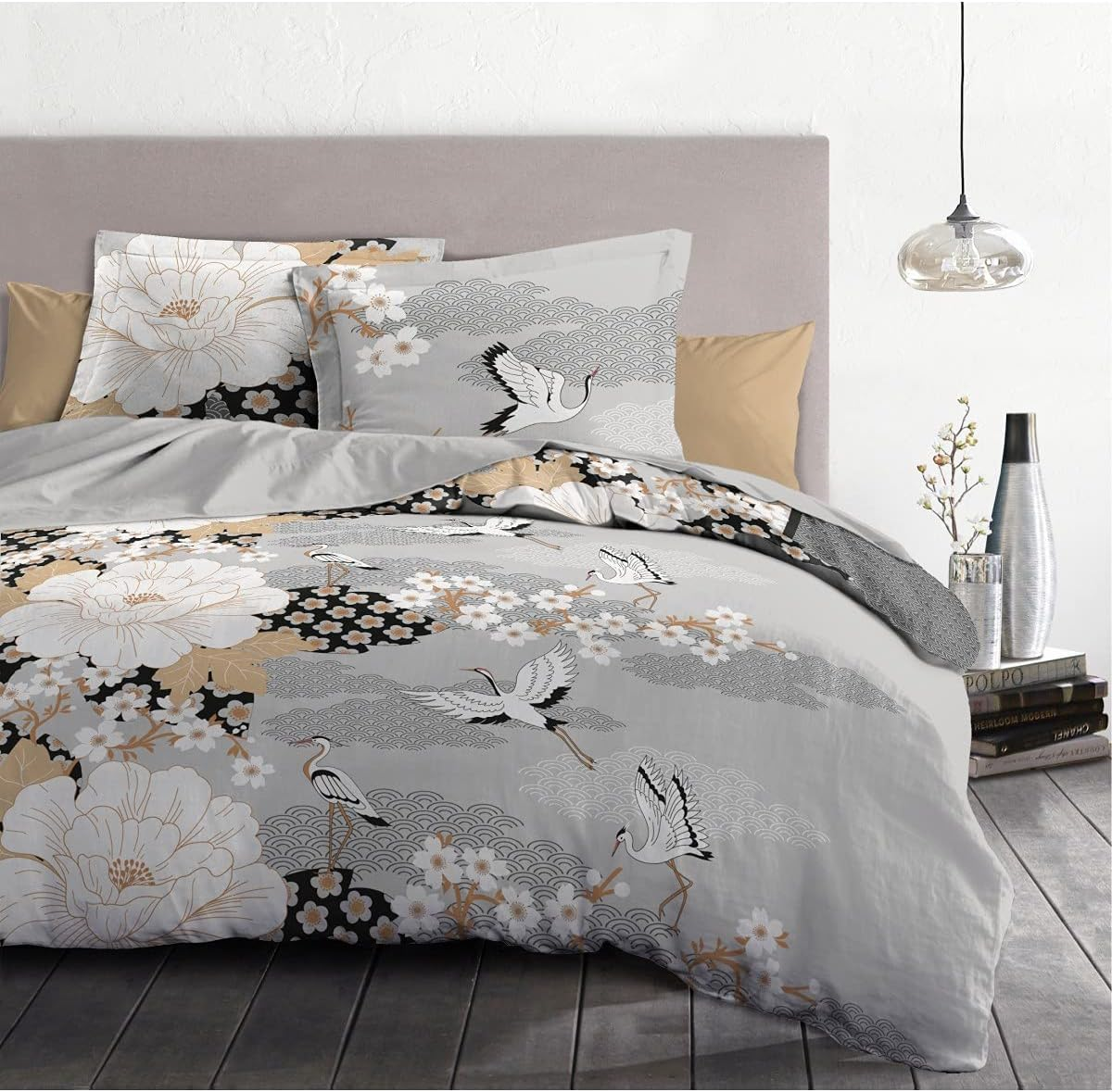 Home Linge Passion 3-Piece Bedding Set 220 X 240 Cm 100% Cotton 57 Thread Count, Light Grey & Dark Grey, 220X240Cm image number 2