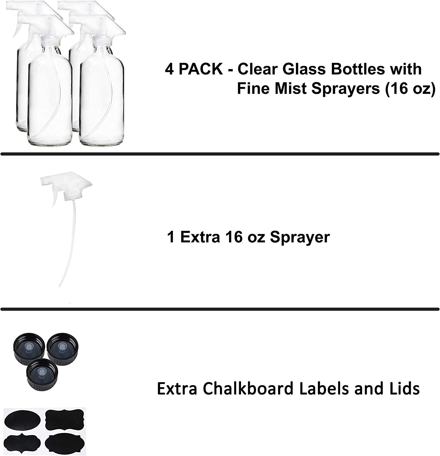 Youngever 4 Pack 480Ml Empty Glass Spray Bottle,16 Ounce Clear Glass Spray Bottle for Essential Oils with Extra Durable Trigger Sprayers image number 3