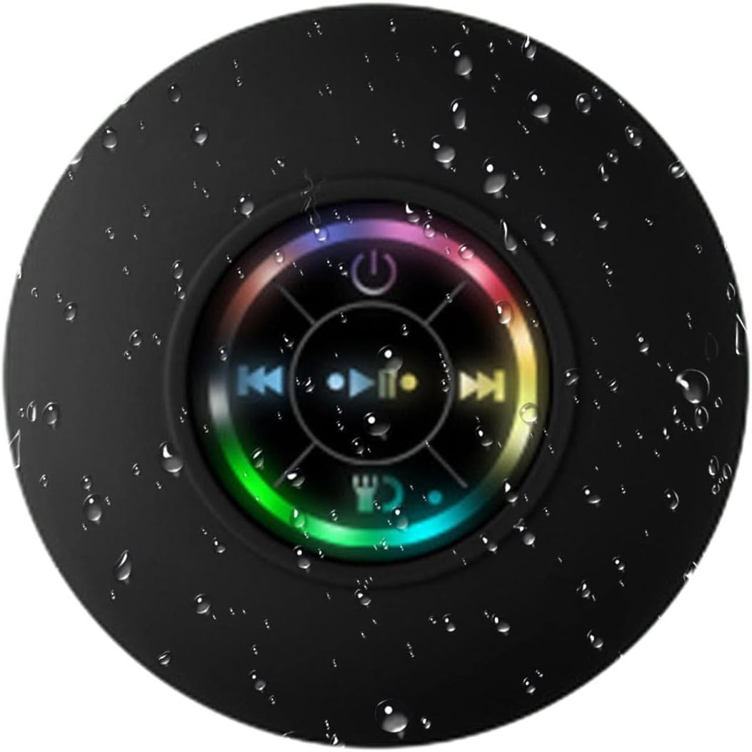 Generic Black Waterproof Speaker | Wireless 5.0, Portable, Rechargeable, Bluetooth, USB, for Bathroom, Tablet, Smartphone, Laptop