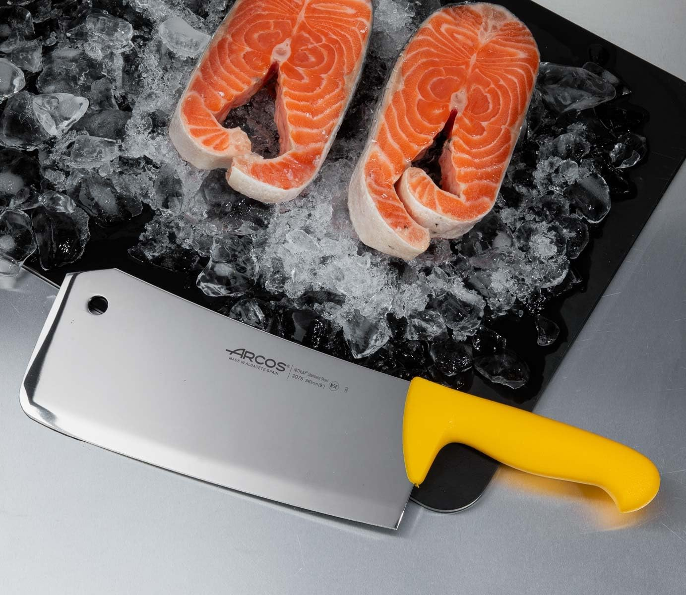 Arcos Cleaver Knife 9 Inch Nitrum Stainless Steel and 240 Mm Blade. Professional Butcher Knife. Ergonomic Polypropylene Handle. Series 2900. Color Yellow image number 5