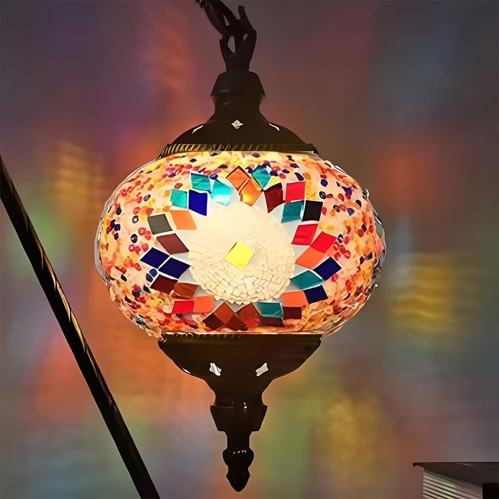 TOMVAES Table Light,Turkish Colorful Moroccan Style Mosaic Multicolour Lamp Desk Table Lamp Light Glazed Decor Lamp image number 2