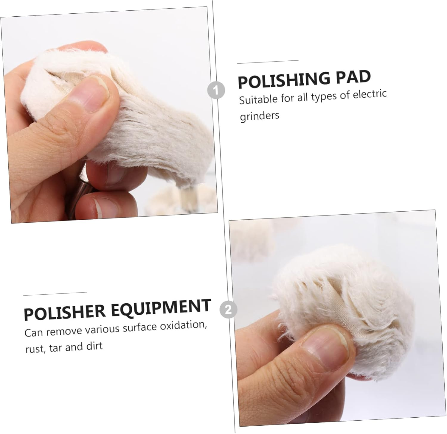 Mikinona 3Pcs Polishing Wheel Set with Handles &ndash; 50Mm, 75Mm, 100Mm Pure Cotton Buffing Mop Kit for Automotive Polisher Drill Equipment, White Cotton Polishing Wheels for Car Body Repair and Detailing image number 6