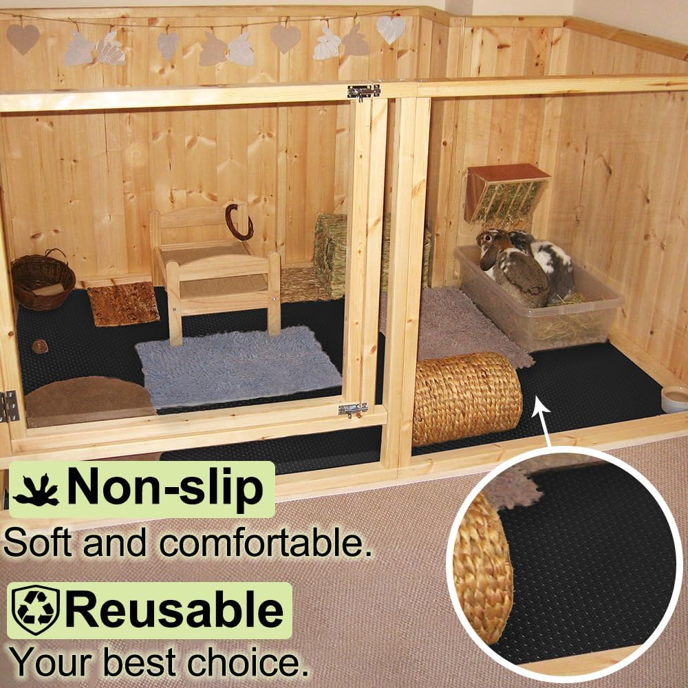 TCYPUHL Washable Guinea Pig Bedding Cage Liner Waterproof Rabbit Bedding, Easily Cut to Suit Cage and Reusable Pads for Guinea Pigs, Rabbits, Hamsters, Gerbils, and Chinchillas,18"&times;79" 2Pcs, Black Mat image number 5